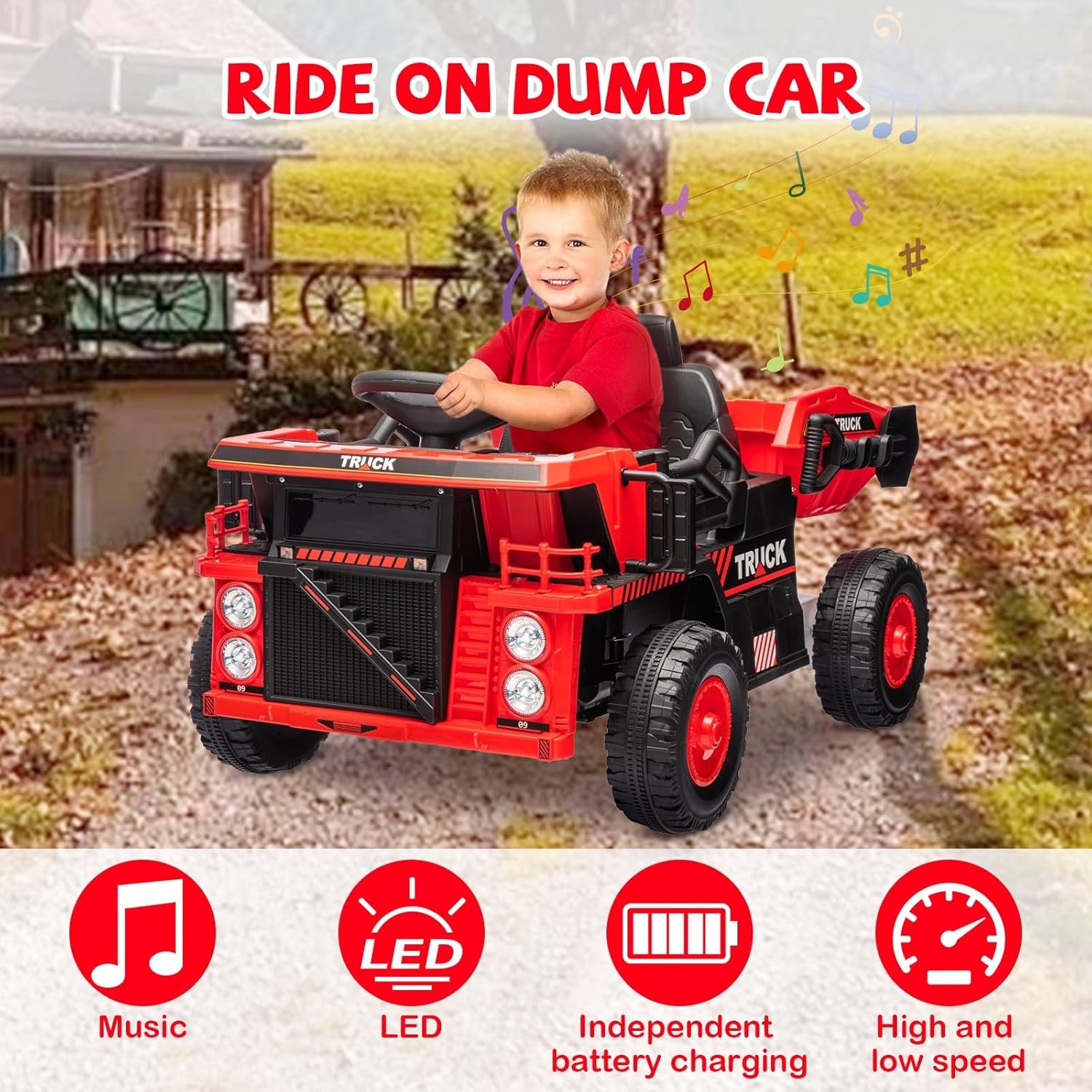 12V Electric Kid Car Dual Remote Control 35W Motors Ride On Truck Toy Music