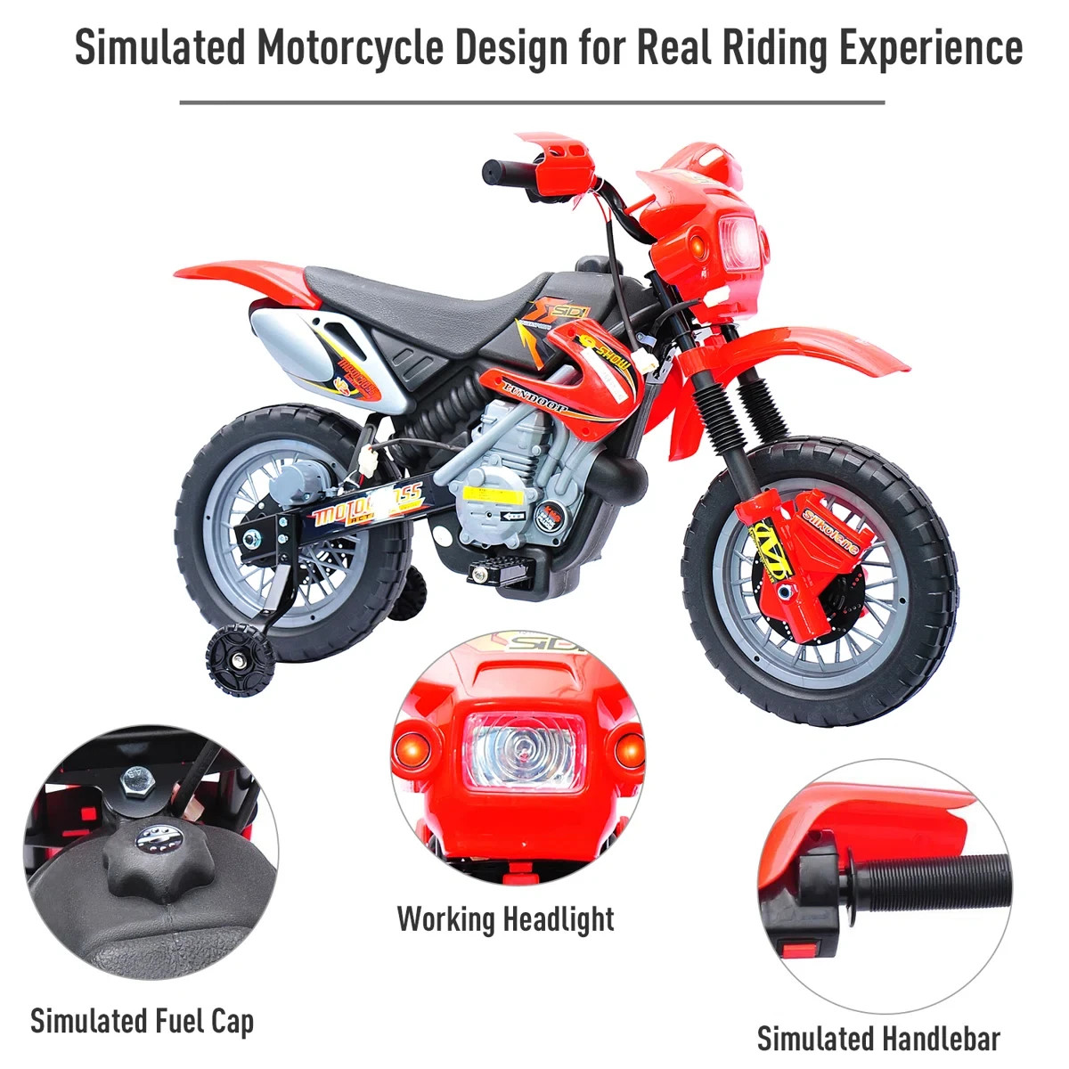 Aosom Battery Powered Ride On Dirt Bike 6V Kids Motorcycle with Music & Lights