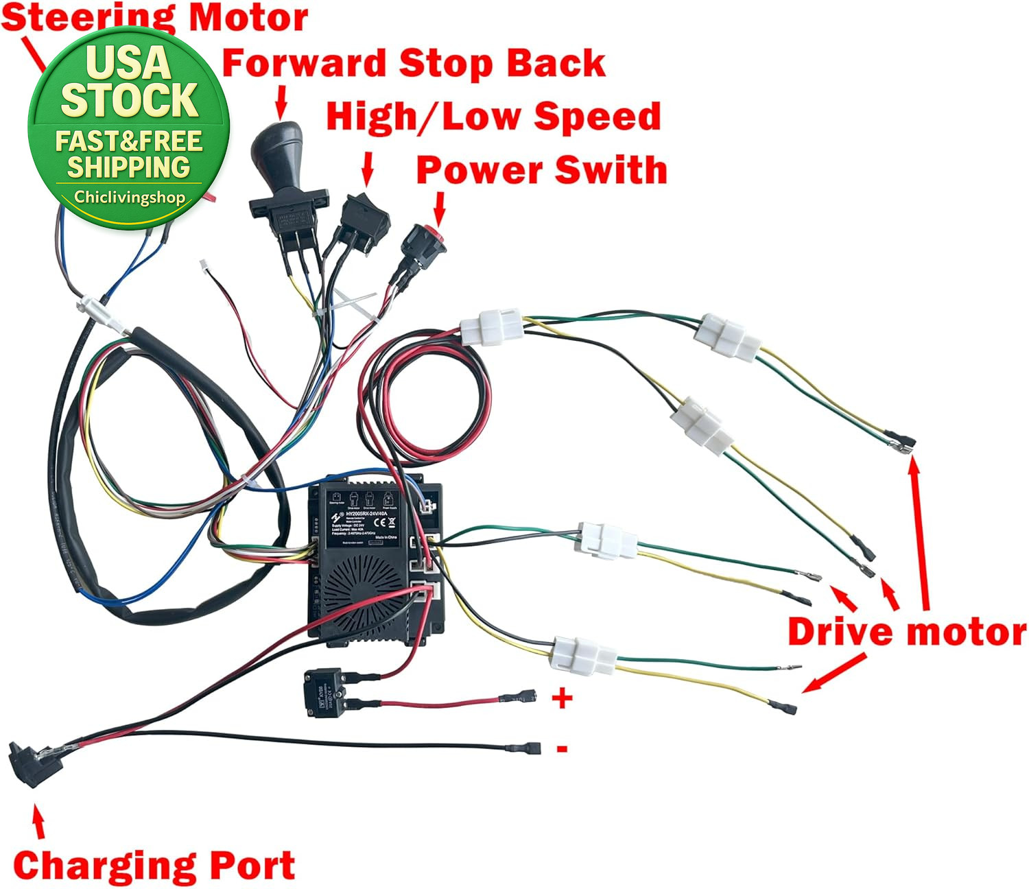 24 Volt DIY Wire Harness Conversion Kit for Kids Ride on Toys 2.4G Remote