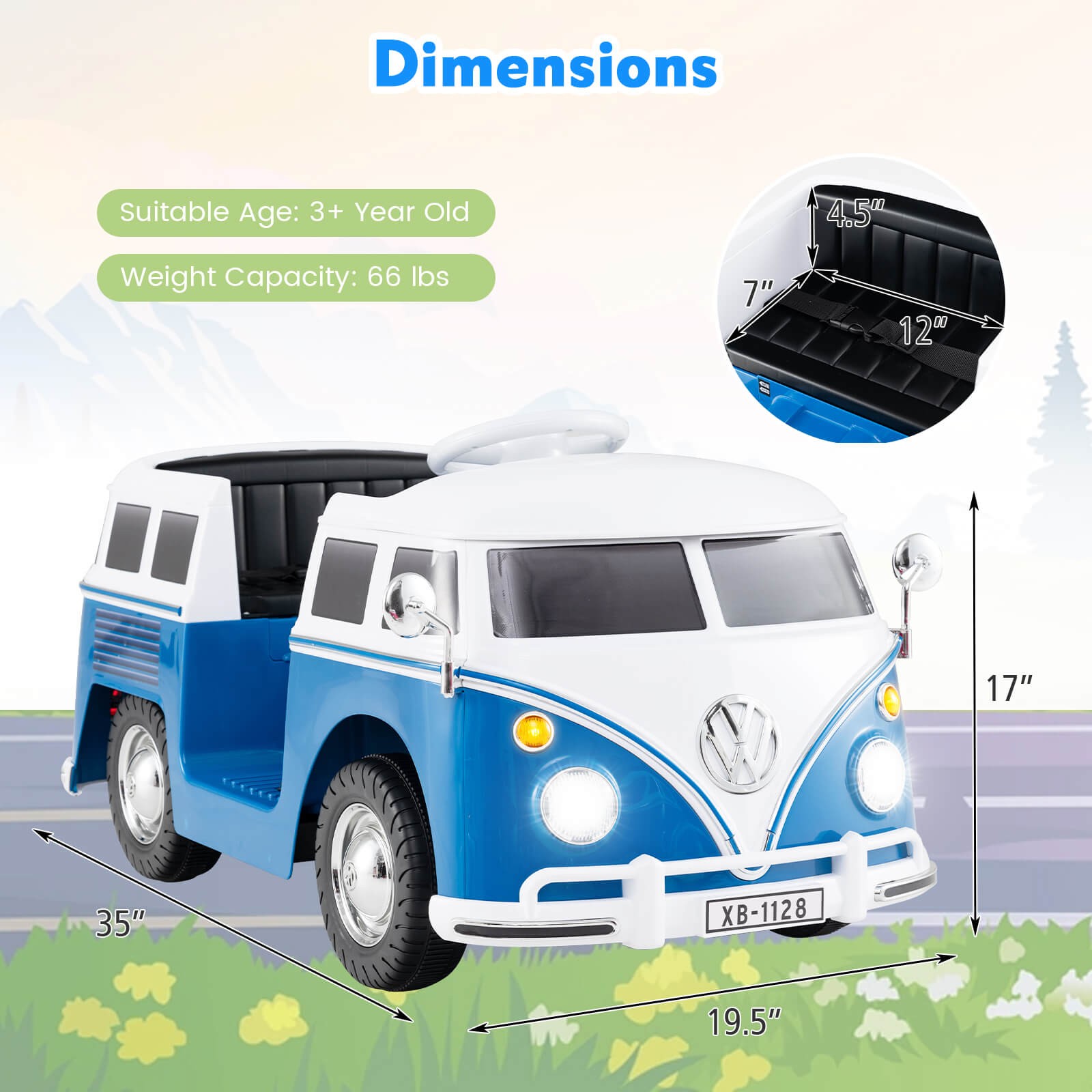Licensed Volkswagen Ride-on Bus w/ Cup Holder, LED Headlights, Music & Horn