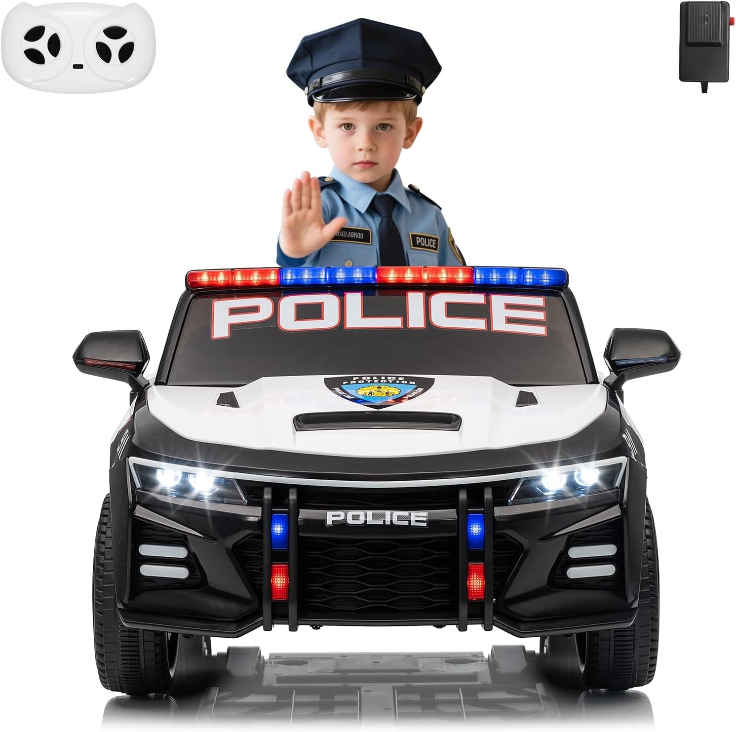 12V Kid Police Car Ride-On W/ Remote, Flashing Light & Sirens, Spring Suspension