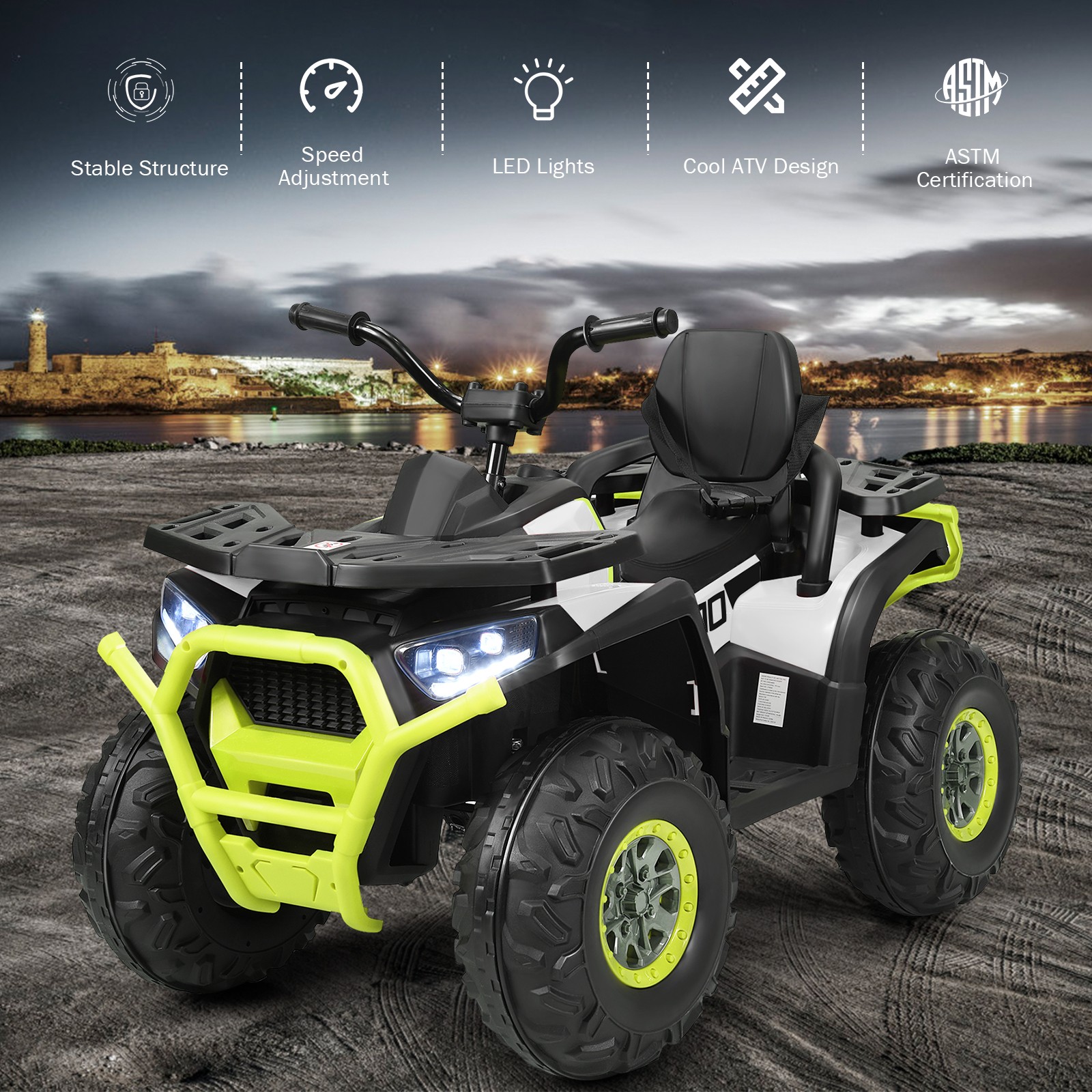 12V Kids Electric 4-Wheeler ATV Quad 2 Speeds Ride On Car w/MP3&LED Lights White