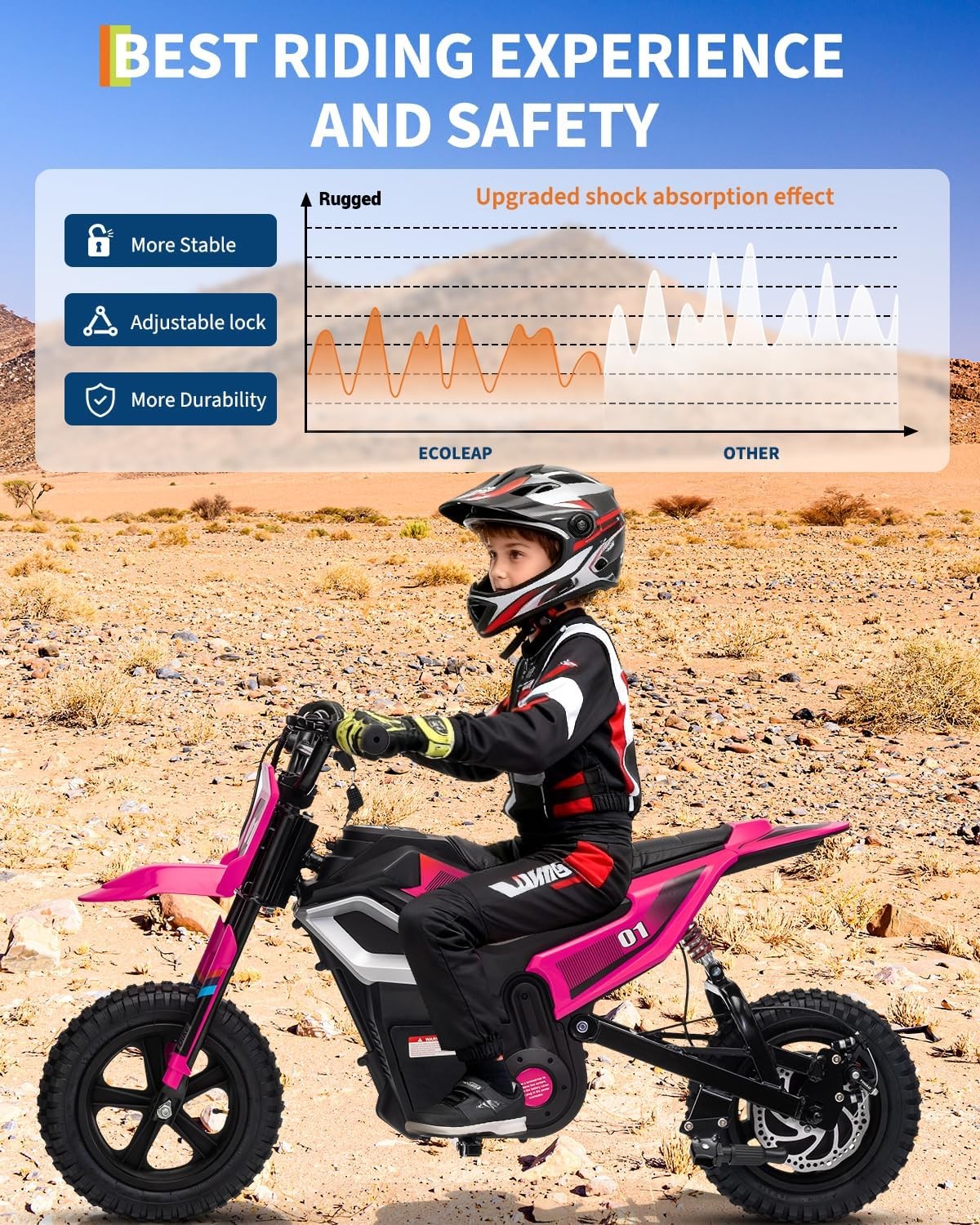 24V 350W Kids Electric Dirt Bike, 13.67 MPH, 12-Mile Range with Rear Suspension