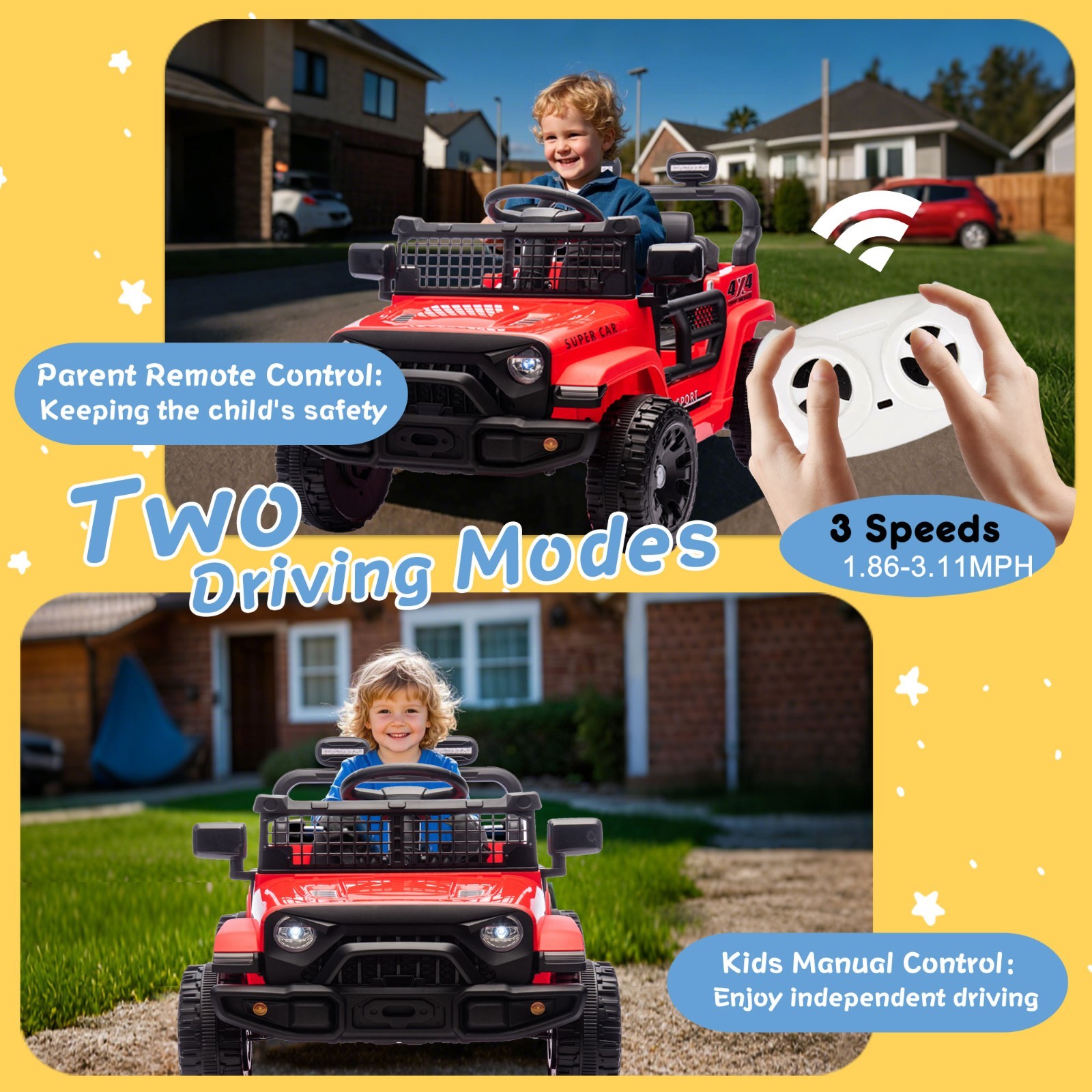 24V Kids Ride on Electric Car w/Remote, Power Wheels Toys for Boys & Girls,Red