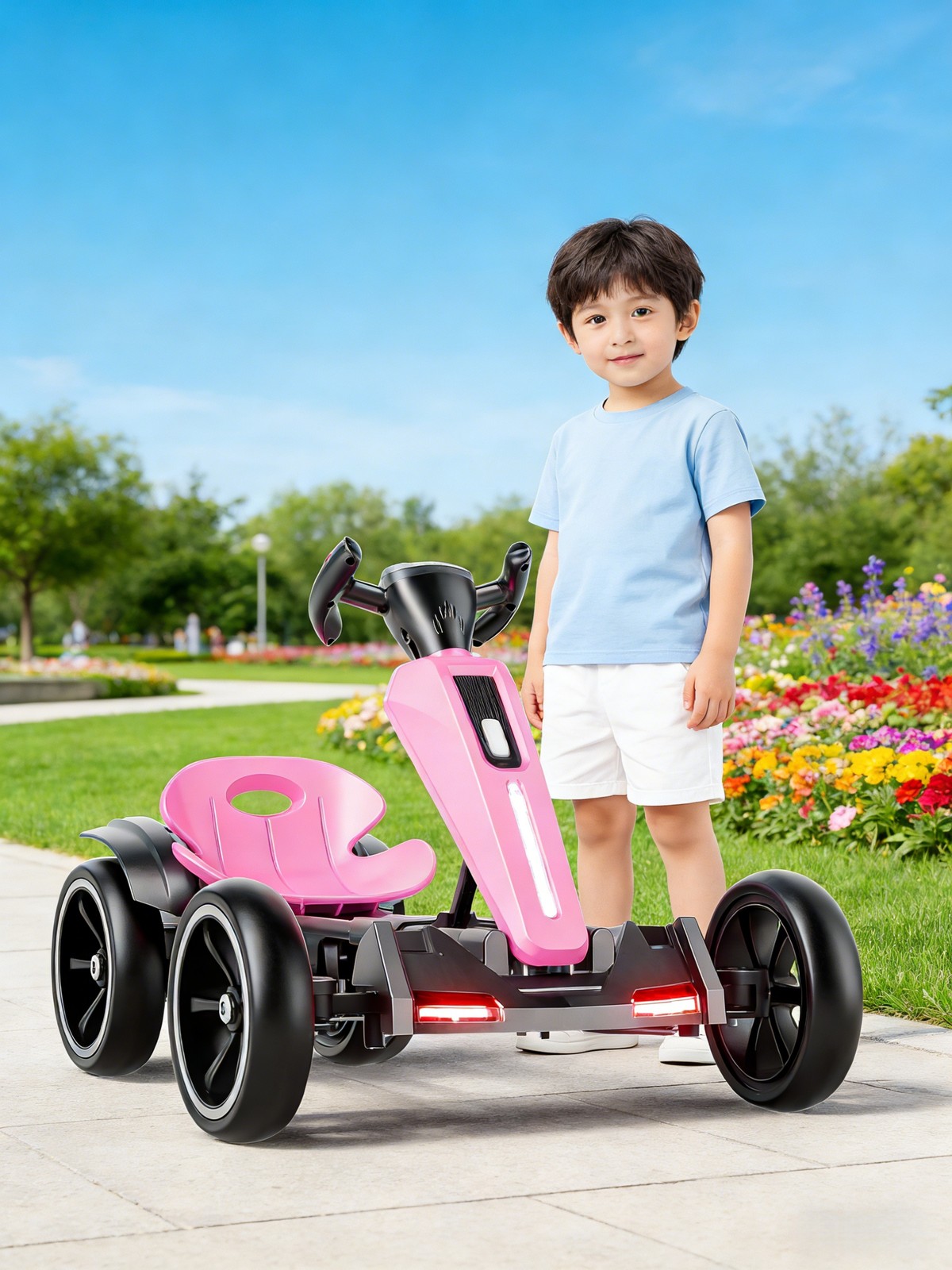 12V Electric Kids Pedal Go Kart Adjustable Seat Ride On Toy 3-6 Years Magenta