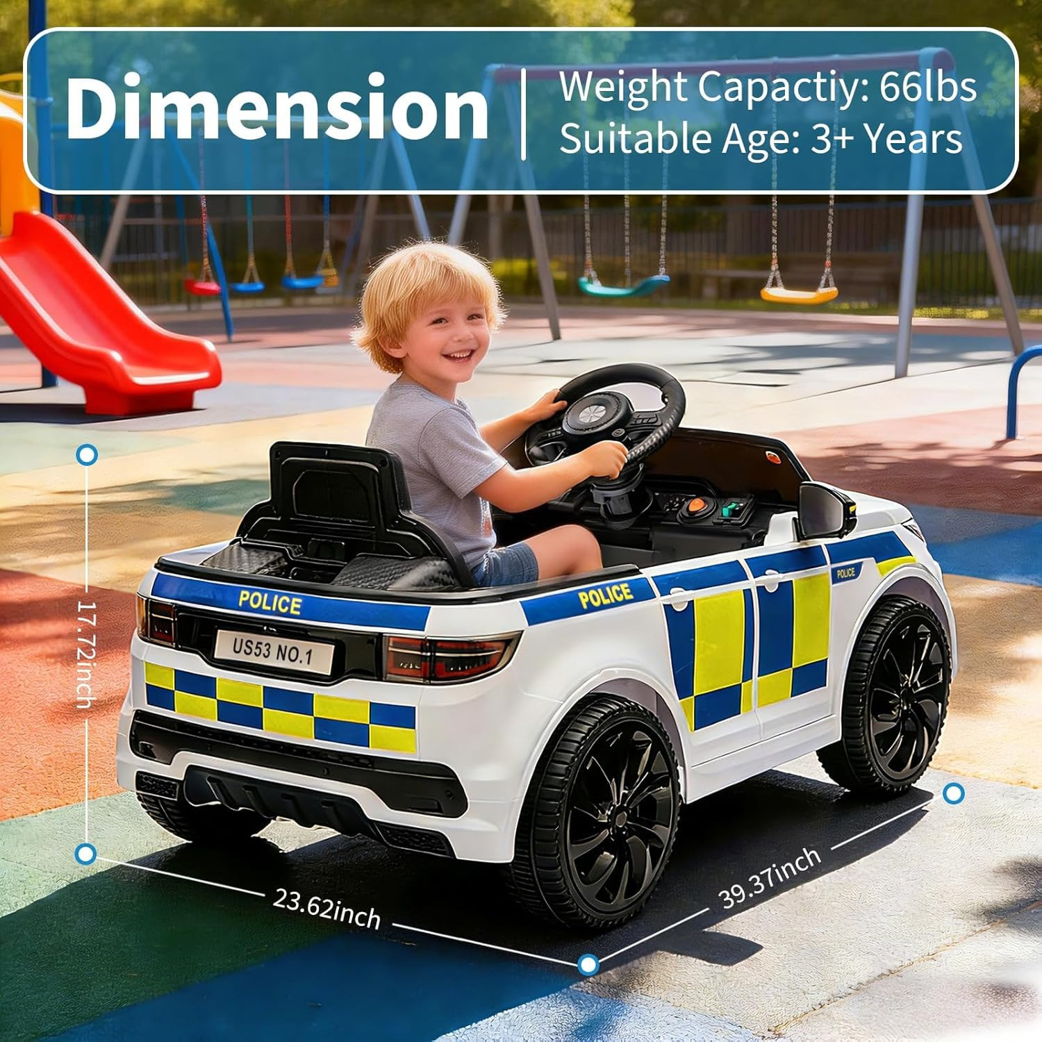 12V 4.5Ah Kids Electric Police Car Ride on with Remote Control, LED Flashing Lig