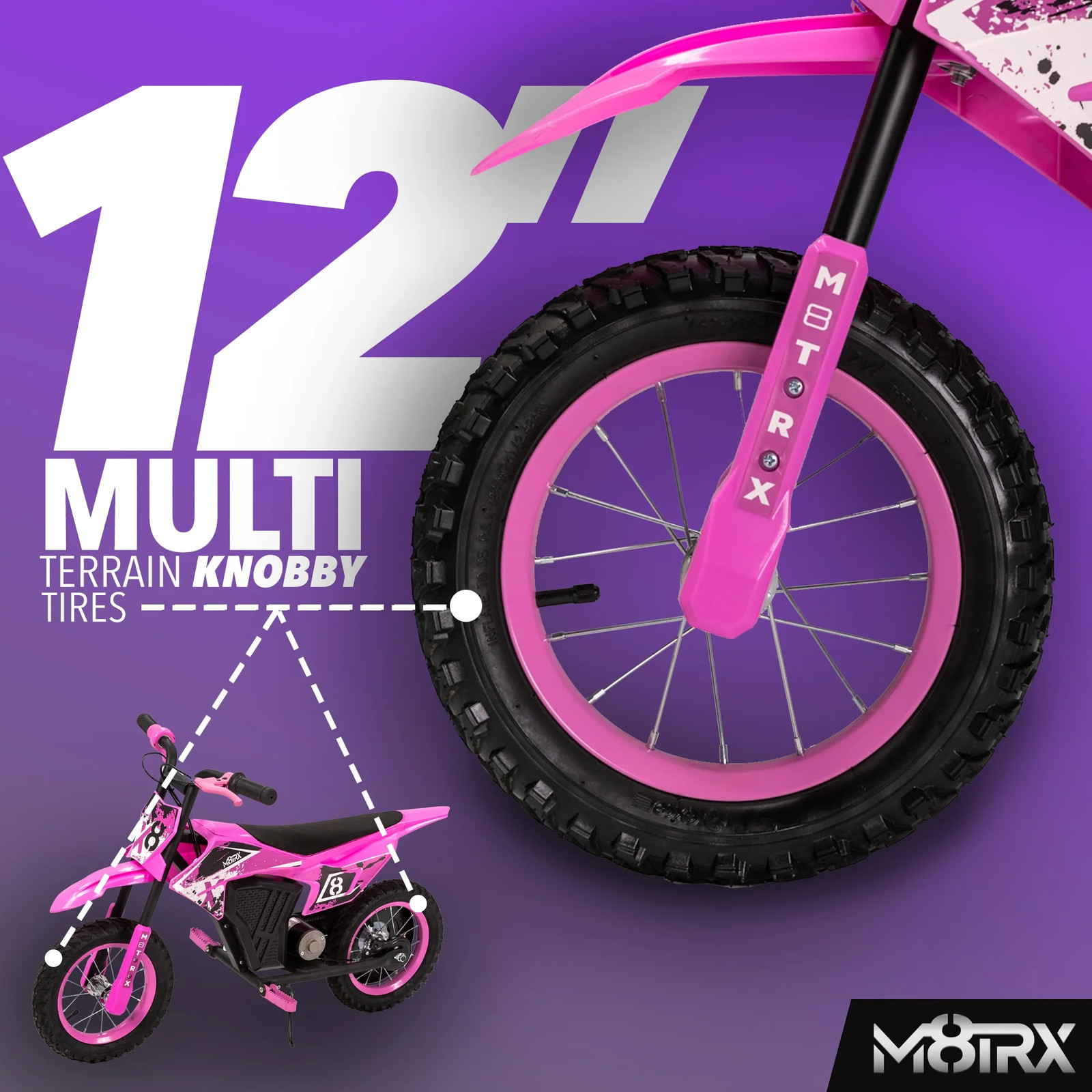 Pink 12V Mini Electric Child Dirt Bike, Battery Powered Toy Motorcycle, Kids Rid