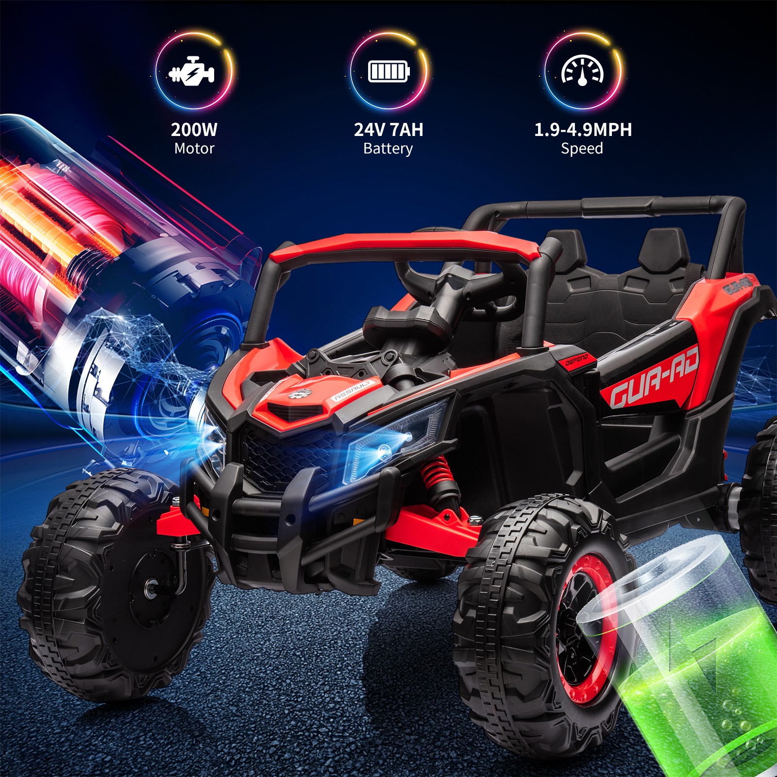Electric 24V UTV for Kids w/ Remote, LED, EVA Tires, Music, Safe Durable Ride On
