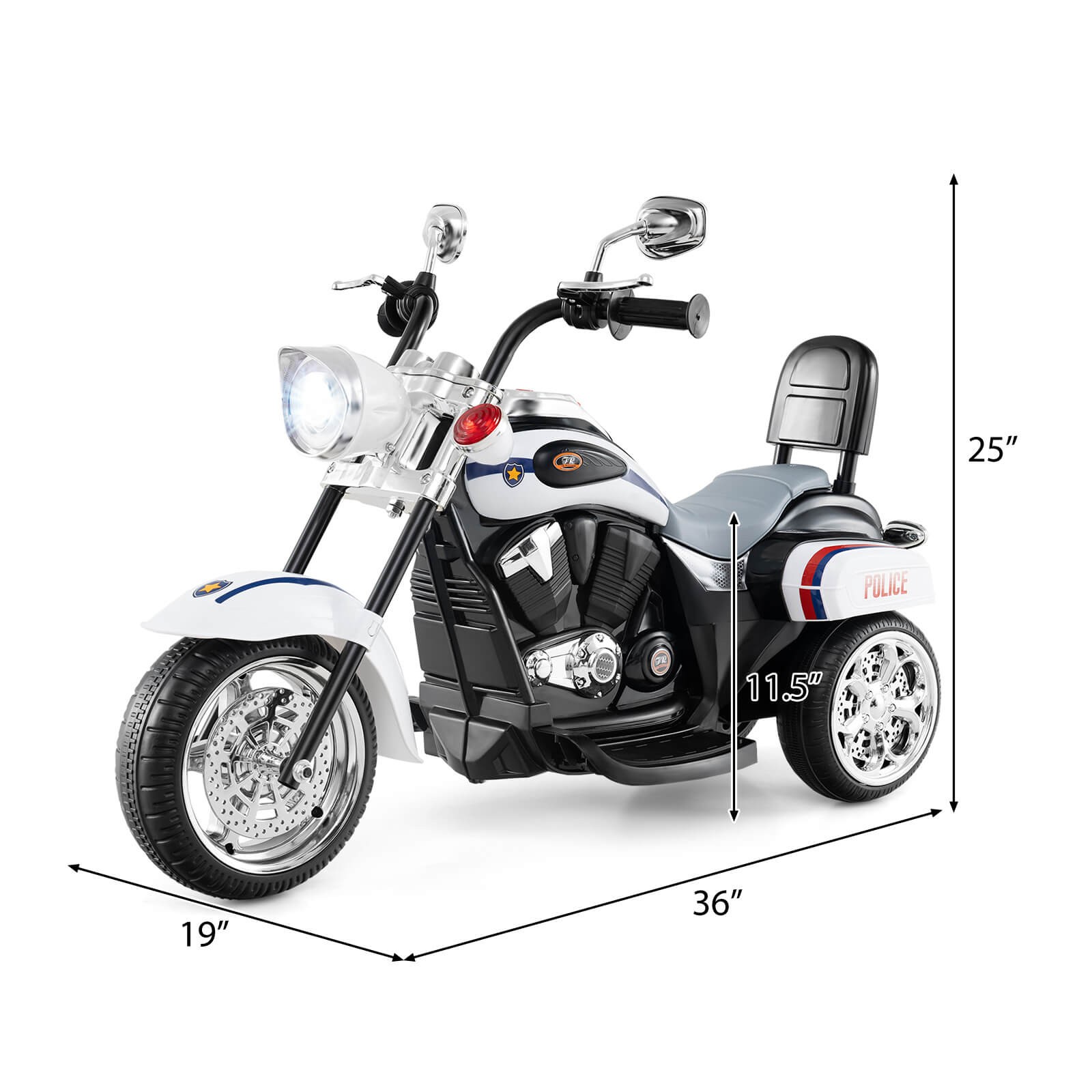 6V Kids Ride On Chopper Motorcycle 3 Wheel Trike with Headlight and Horn