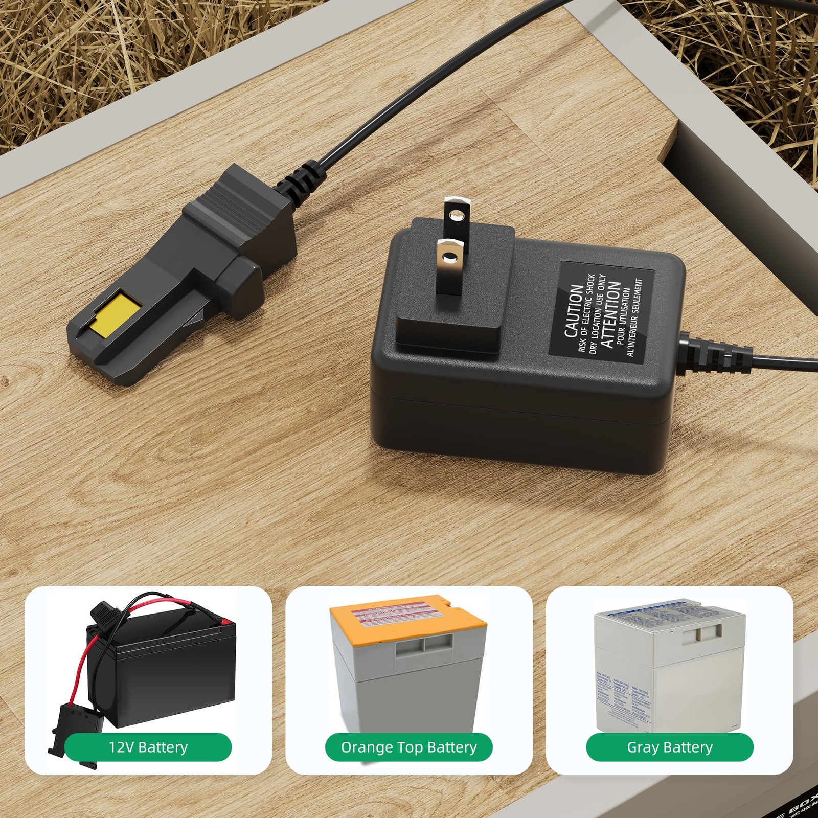 Power Wheel Charger 12 Volt with 12 AWG Wire Harness Connector 12V Battery Po…