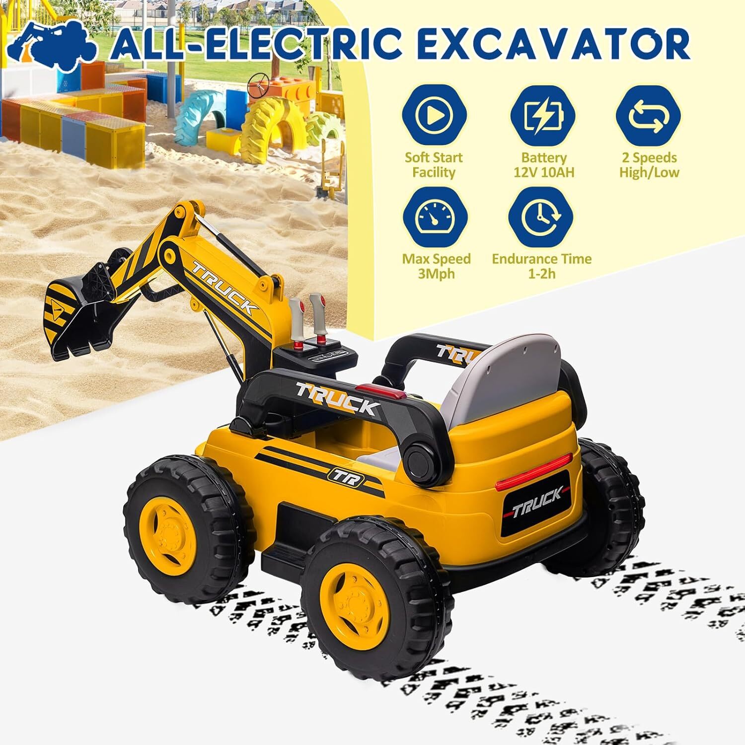 4WD Electric Excavator Toy, 12V Battery Powered Truck Digger With Remote Control