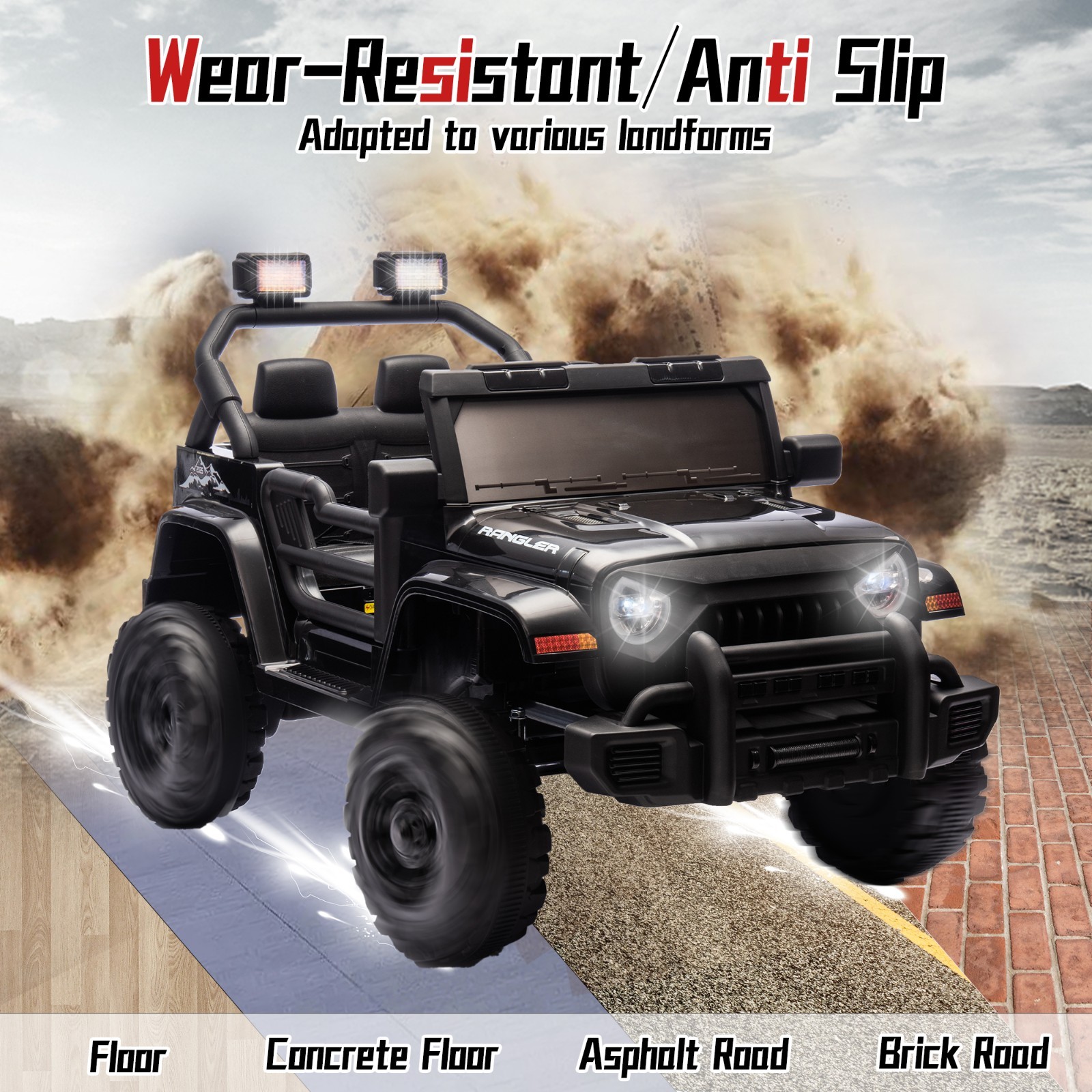 12V Ride On Toys UTV Electric Car for Kids w/Remote, LED,Battery Powered,Black