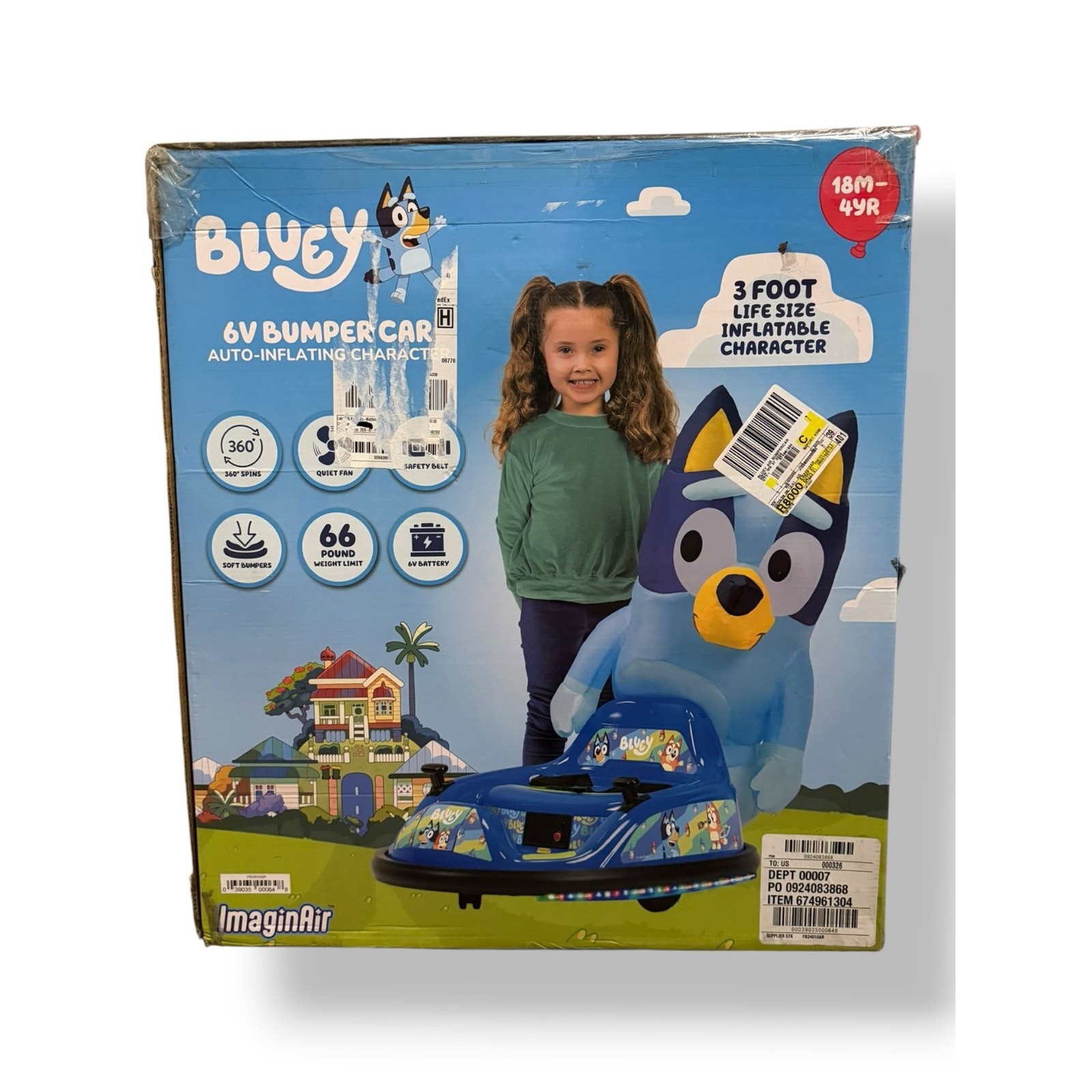 Bluey 6V ImaginAir Ride-On Bumper Car with Inflatable Character NEW