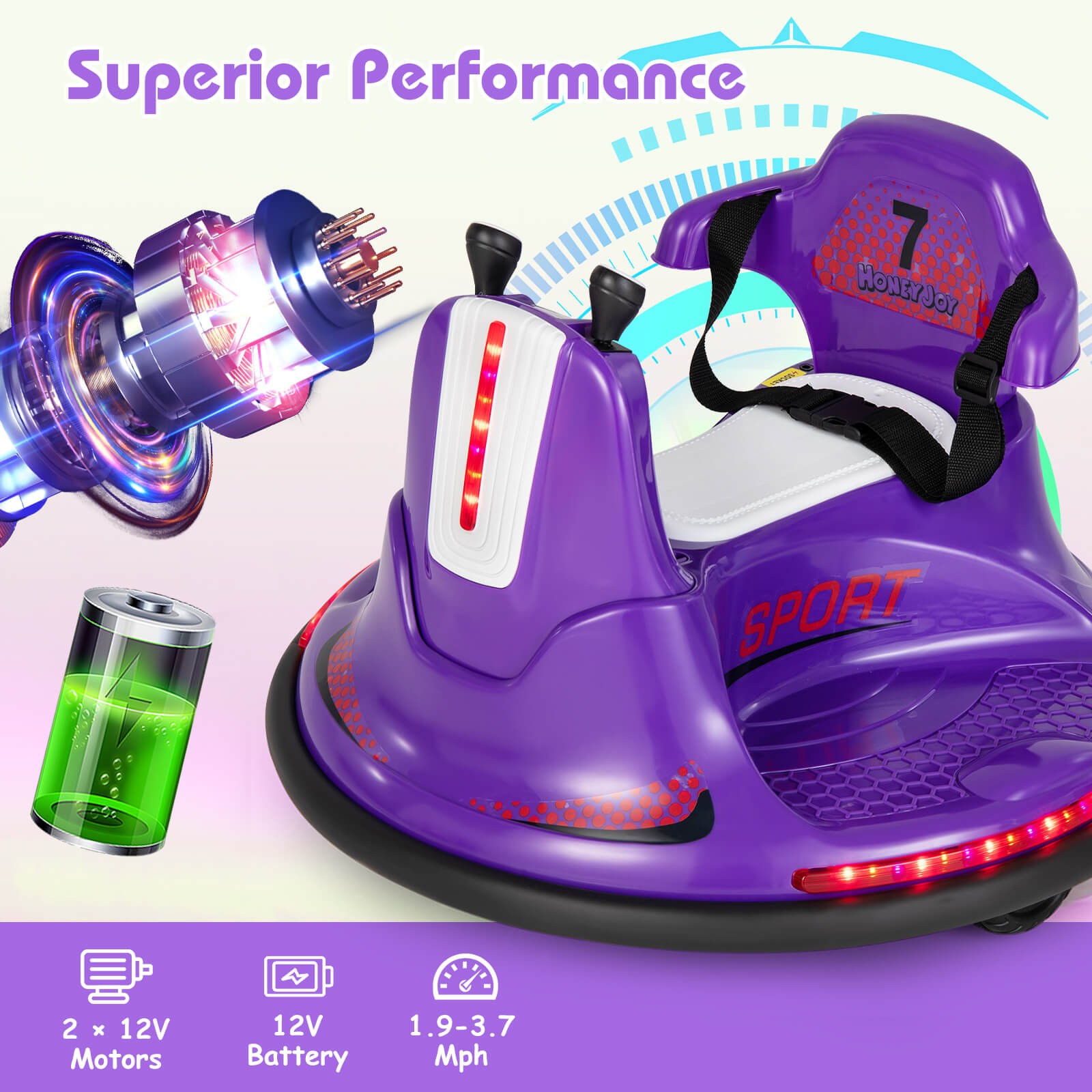 12V Bumper Car for Kids Toddlers Electric Ride On Car Vehicle w/ 360° Spin