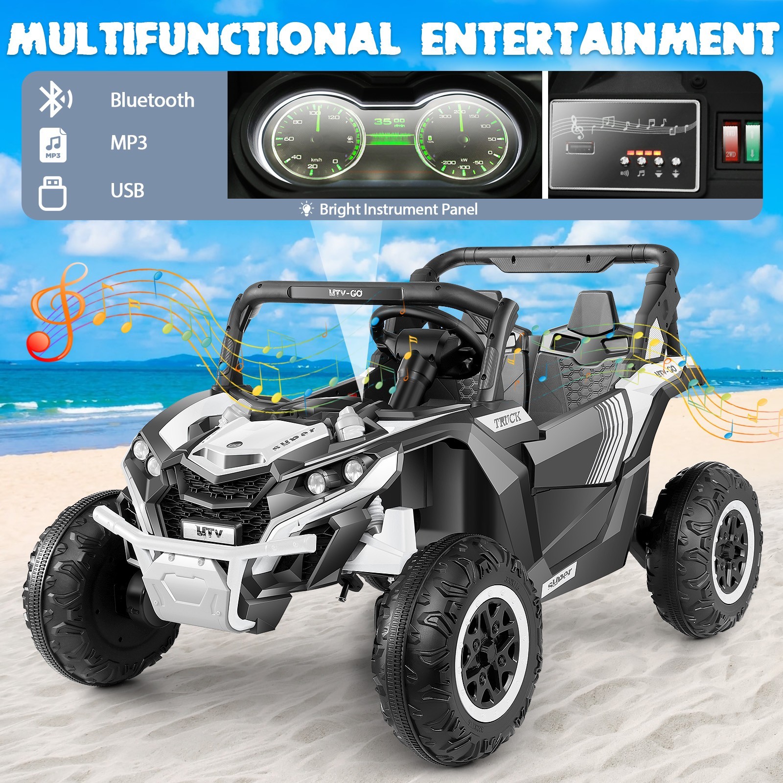 24V Ride on UTV for Kids, 2WD/4WD Switchable 2 Seater Electric Vehicle Car Gift