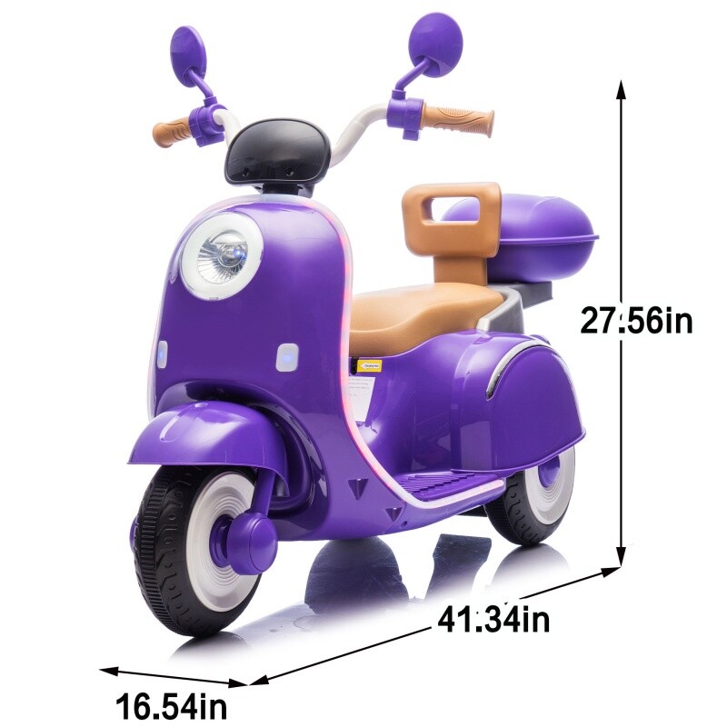12V Kids Ride On Three-Wheel Electric Motorcycle W/Bluetooth Music For 3-6 Years