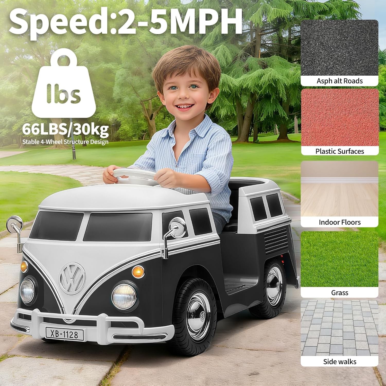 6V Electric Ride on Toy w/ 4.5AHBattery,Ride-on-Bus Licensed Volkswagen for Kids