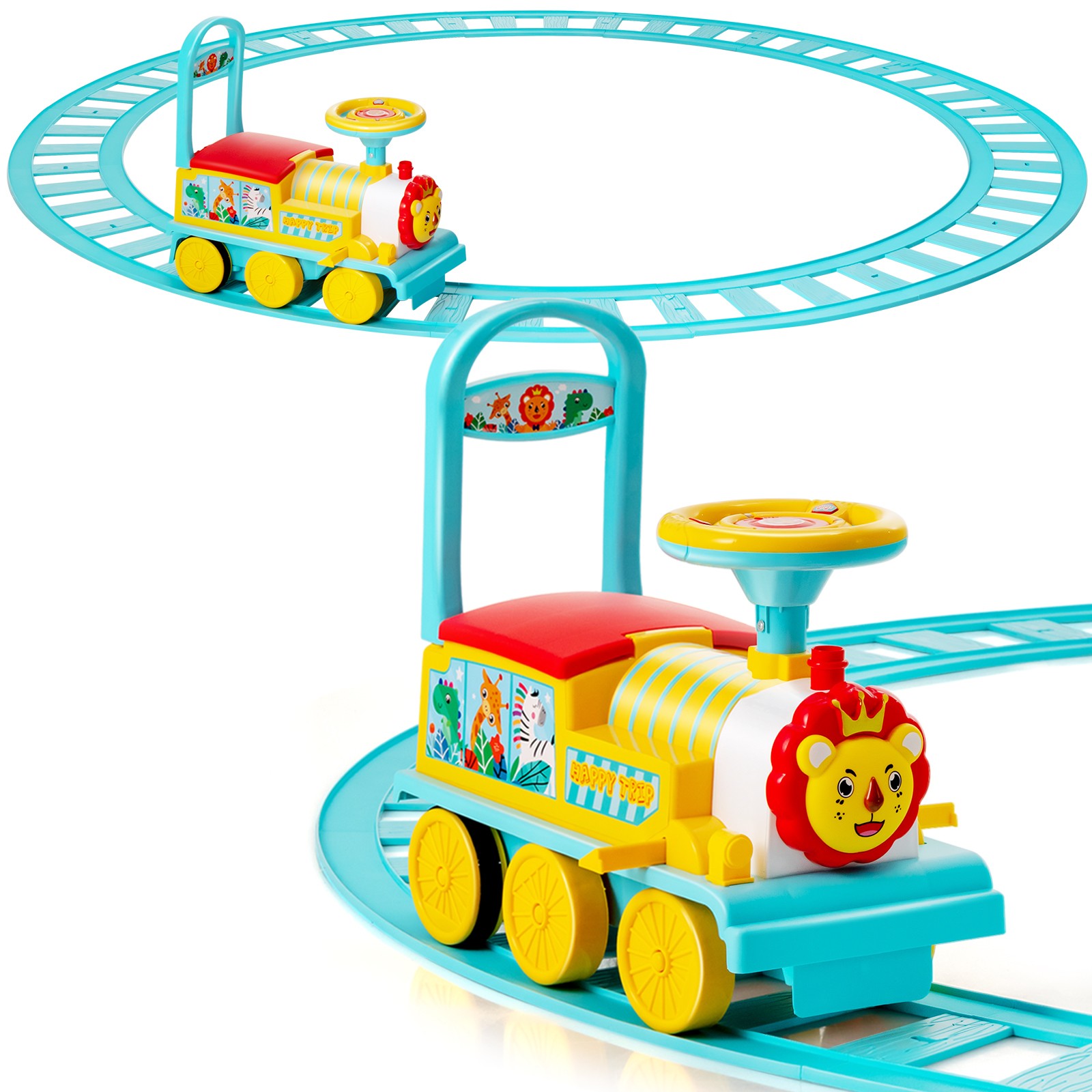 6V Electric Kids Motorized Train Toy with Unique Train Outlook & Stickers Blue