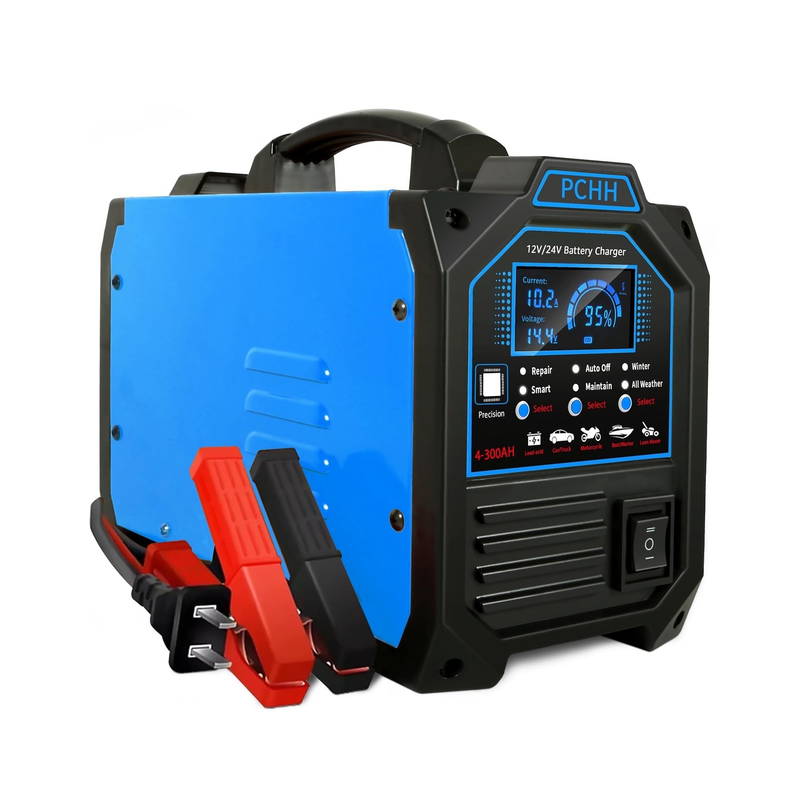 PCHH 12V 24V Car Battery Charger Heavy Duty, 0-15A Automatic Battery Maintain…