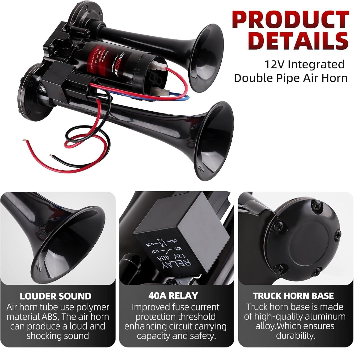 Air Horn for Car/Trucks, 150dB Super Loud Train Horn,with All-in-One 12V Air Com