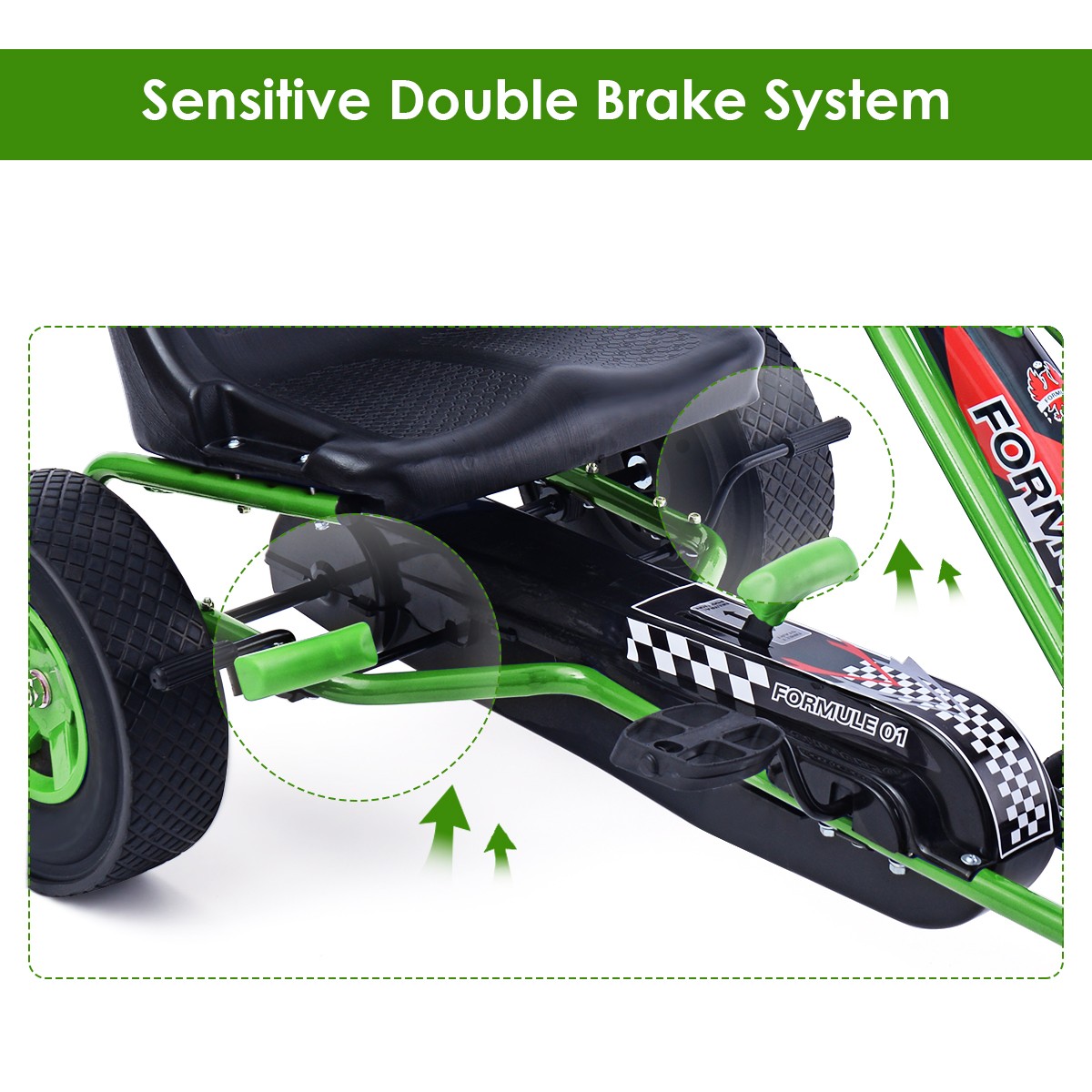 Honeyjoy Kids Ride On Toy Go Kart 4 Wheel Pedal Powered w/ Adjustable Seat Green