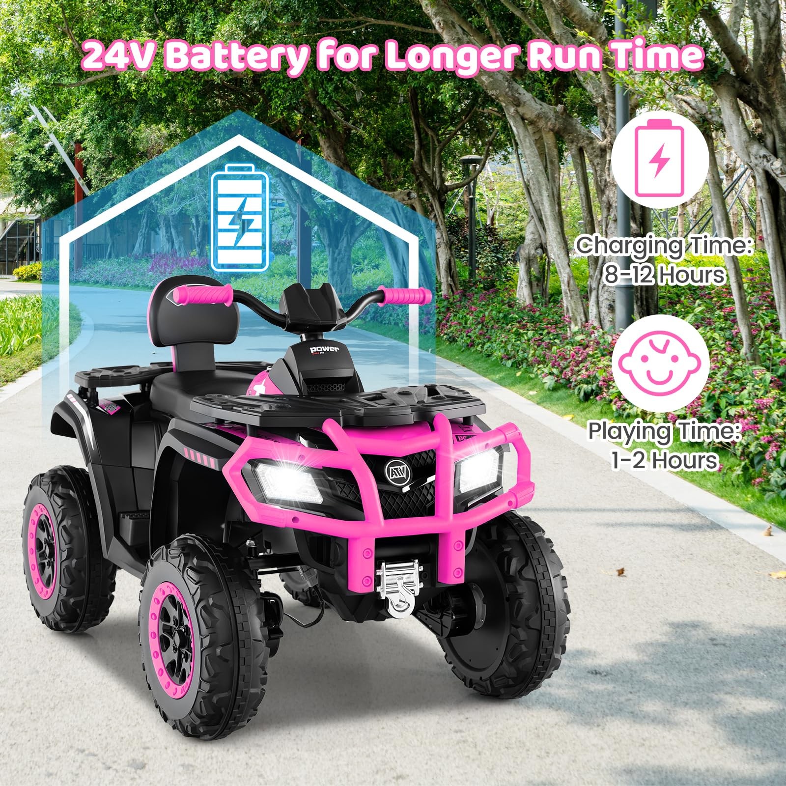 24V 2 Seater Ride on ATV, 4WD Motor, 5Mph Max Speed, Bluetooth, 4 Wheeler Off…