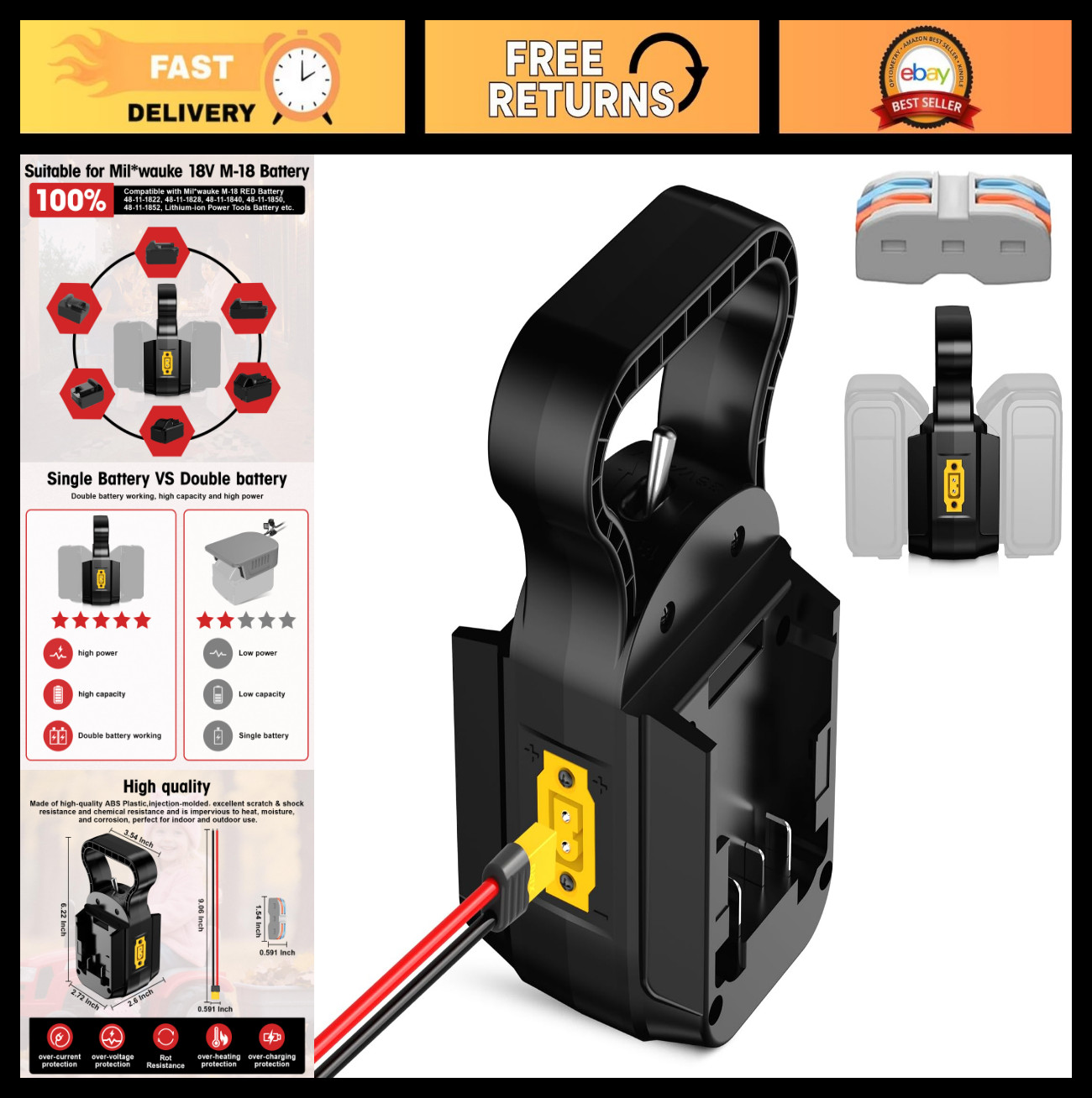 2-in-1 Power Wheels Battery Adapter for Milwaukee M18 18V/36V, On/Off Switch, 14