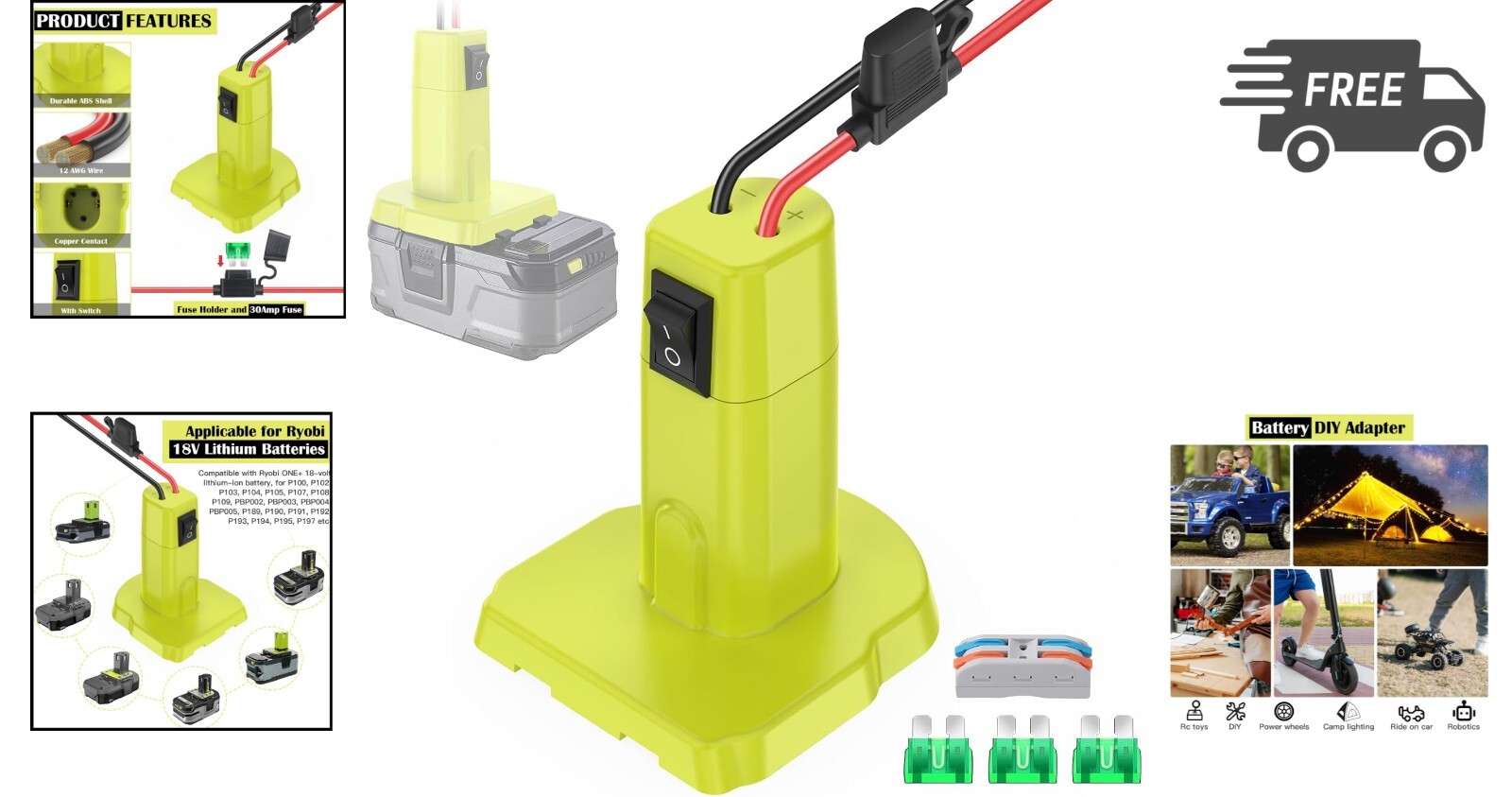 Power Wheels Adapter for Ryobi 18V Battery Conversion Kit High Power DIY Toy