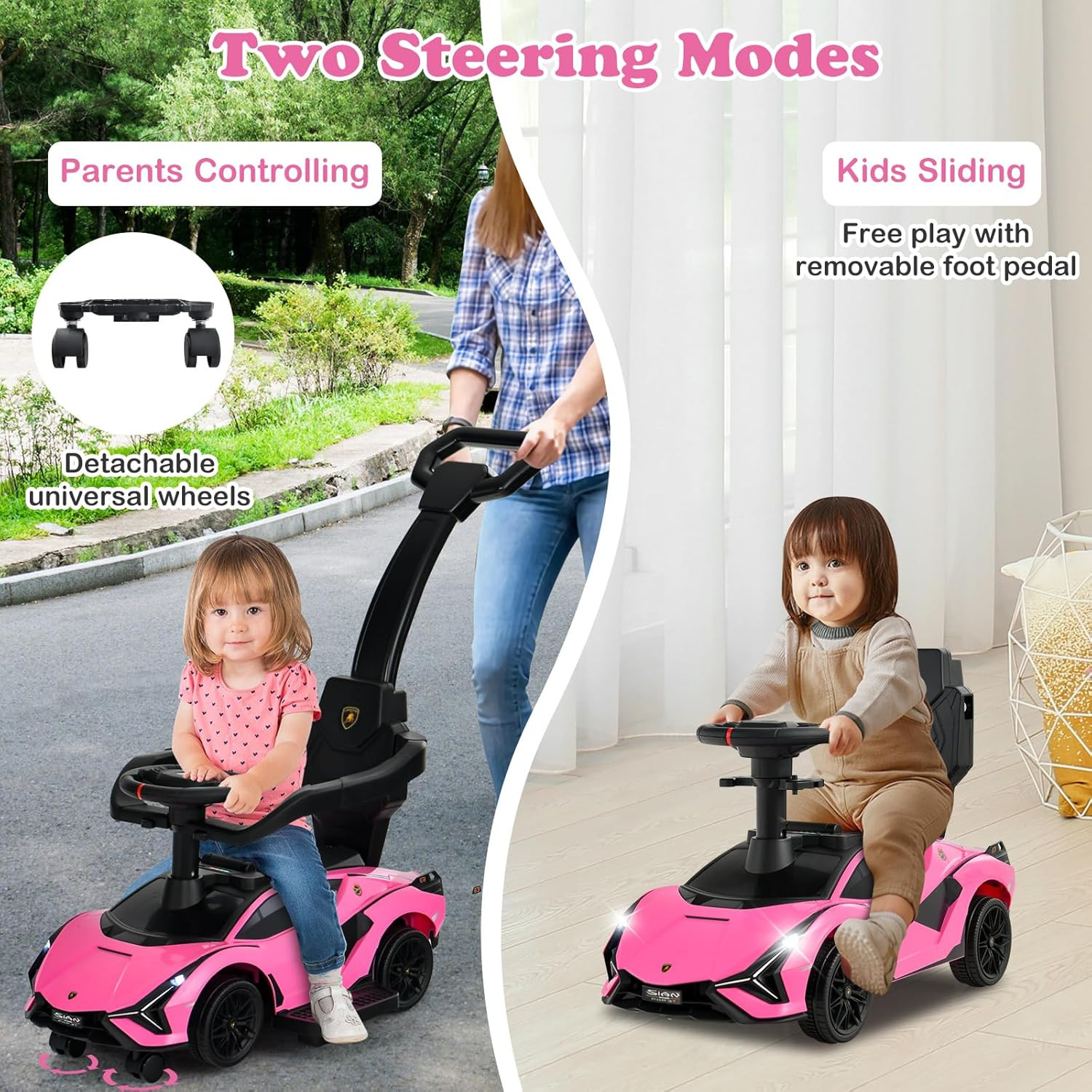 3 in 1 Ride on Push Car, Licensed Lamborghini SIAN Baby Sliding with Parent Cont
