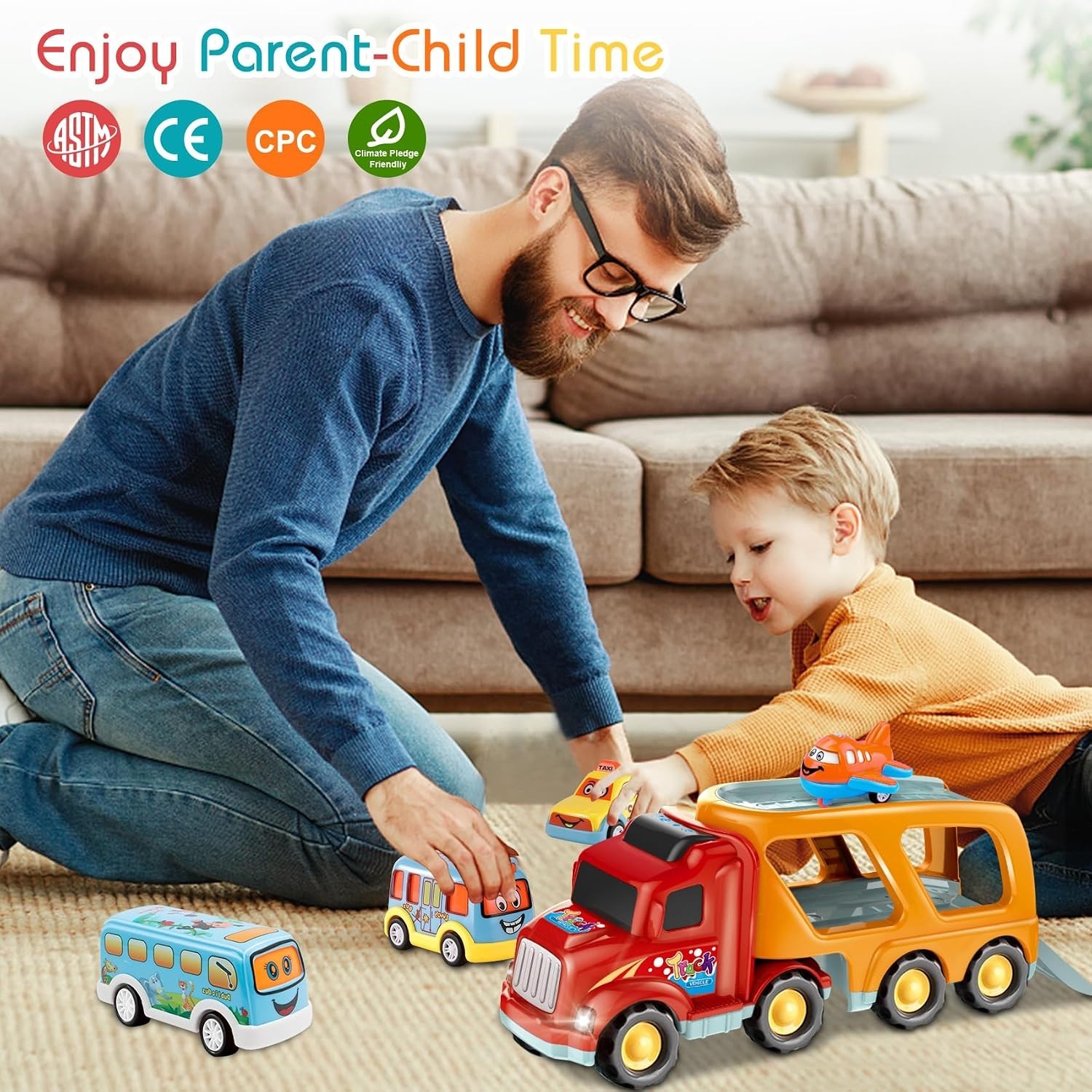 Portable Carrier Truck Playset: Creative 5-in-1 Toddler Toy Gift for Age 1-3