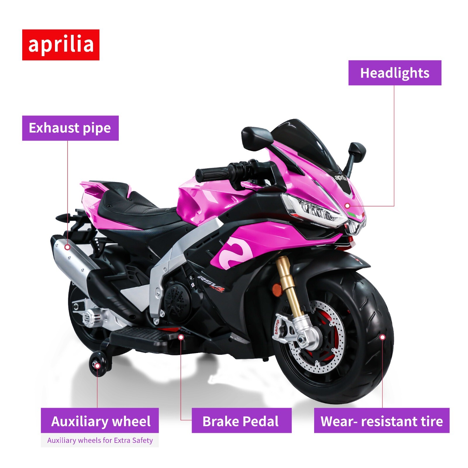 24V Kids Electric Motorcycle 12mph Dirt Bike 250W Waterproof Motor Bluetooth LED