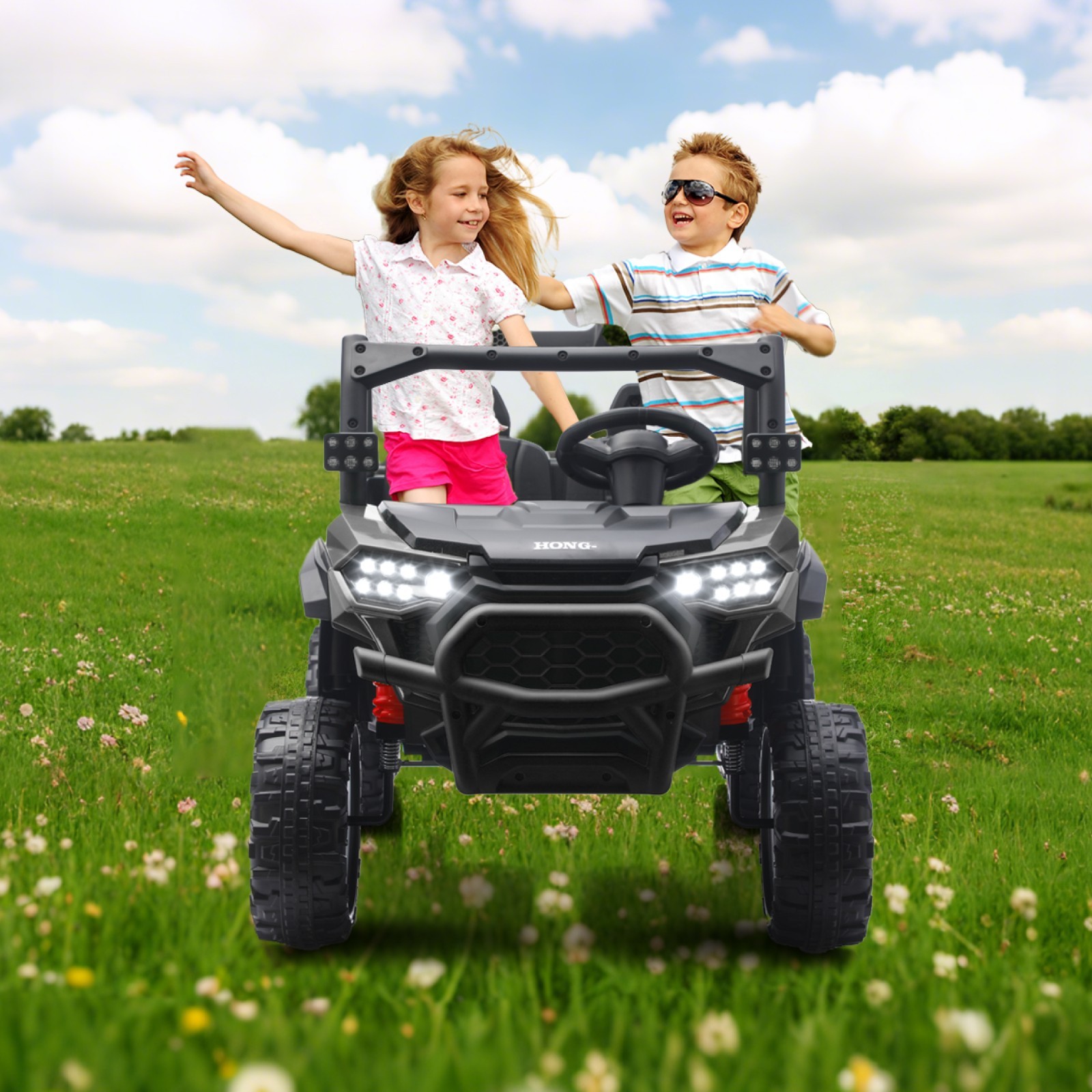 24V Ride on Electric Dump-bed Truck Off-road 7mph 2 Seater Car with Remote LED