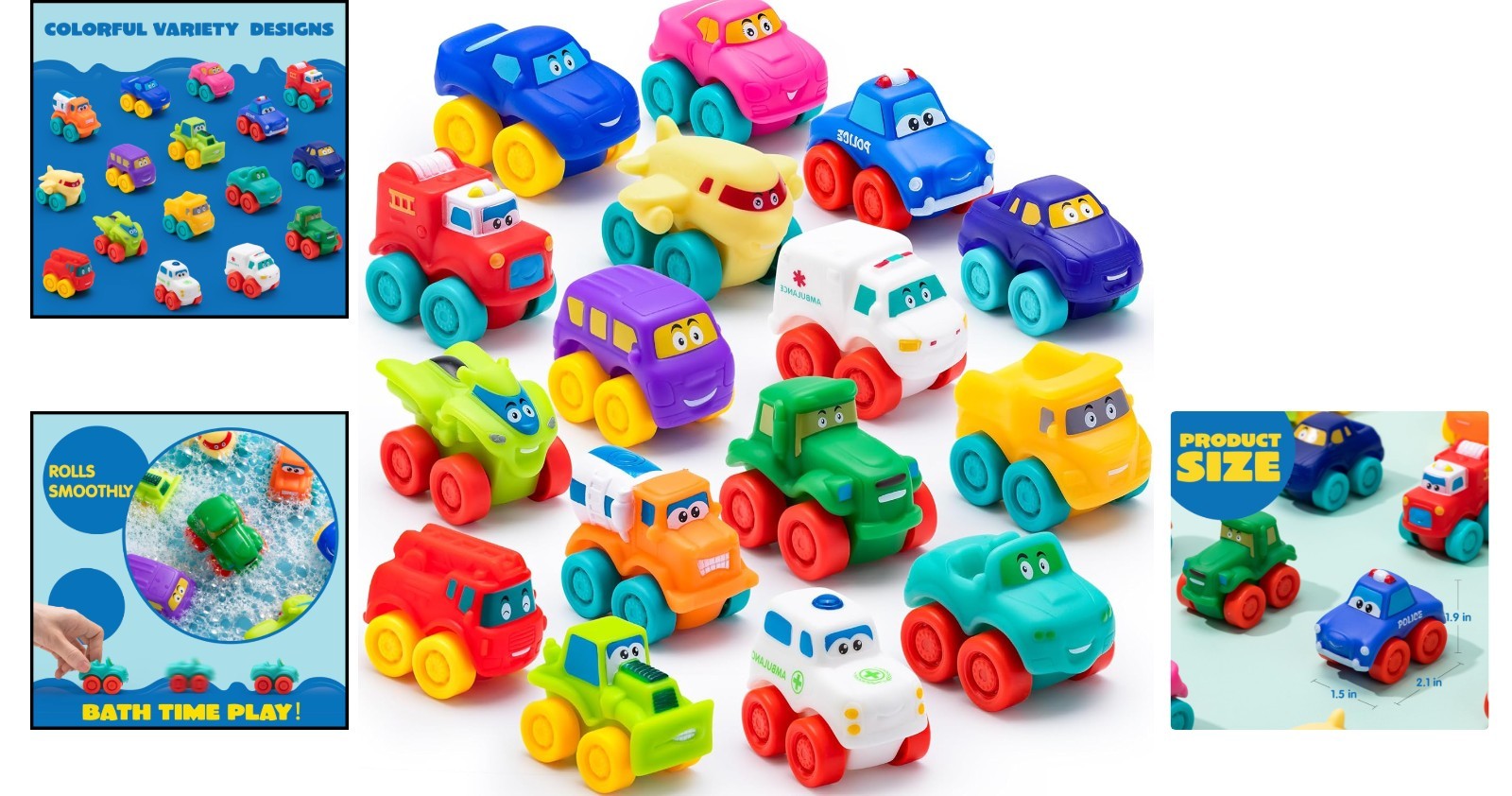 Soft Rubber Cartoon Toy Car Set – Bath Toy for Toddlers, Christmas Gift