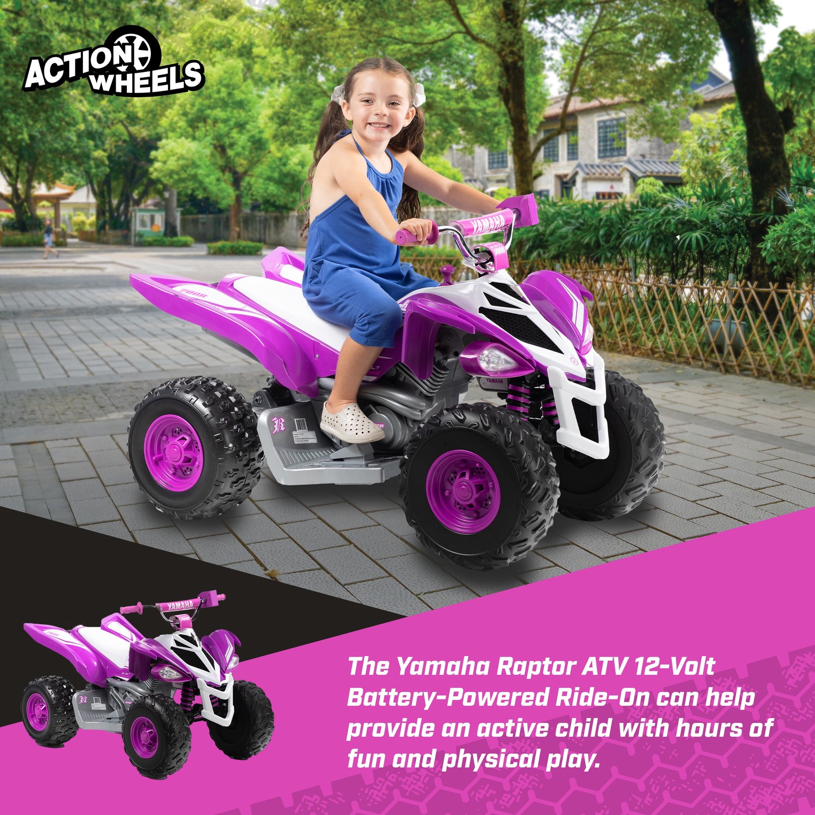 Raptor ATV 12-Volt Battery-Powered Ride-On ATV – Purple and White for Girls Ages