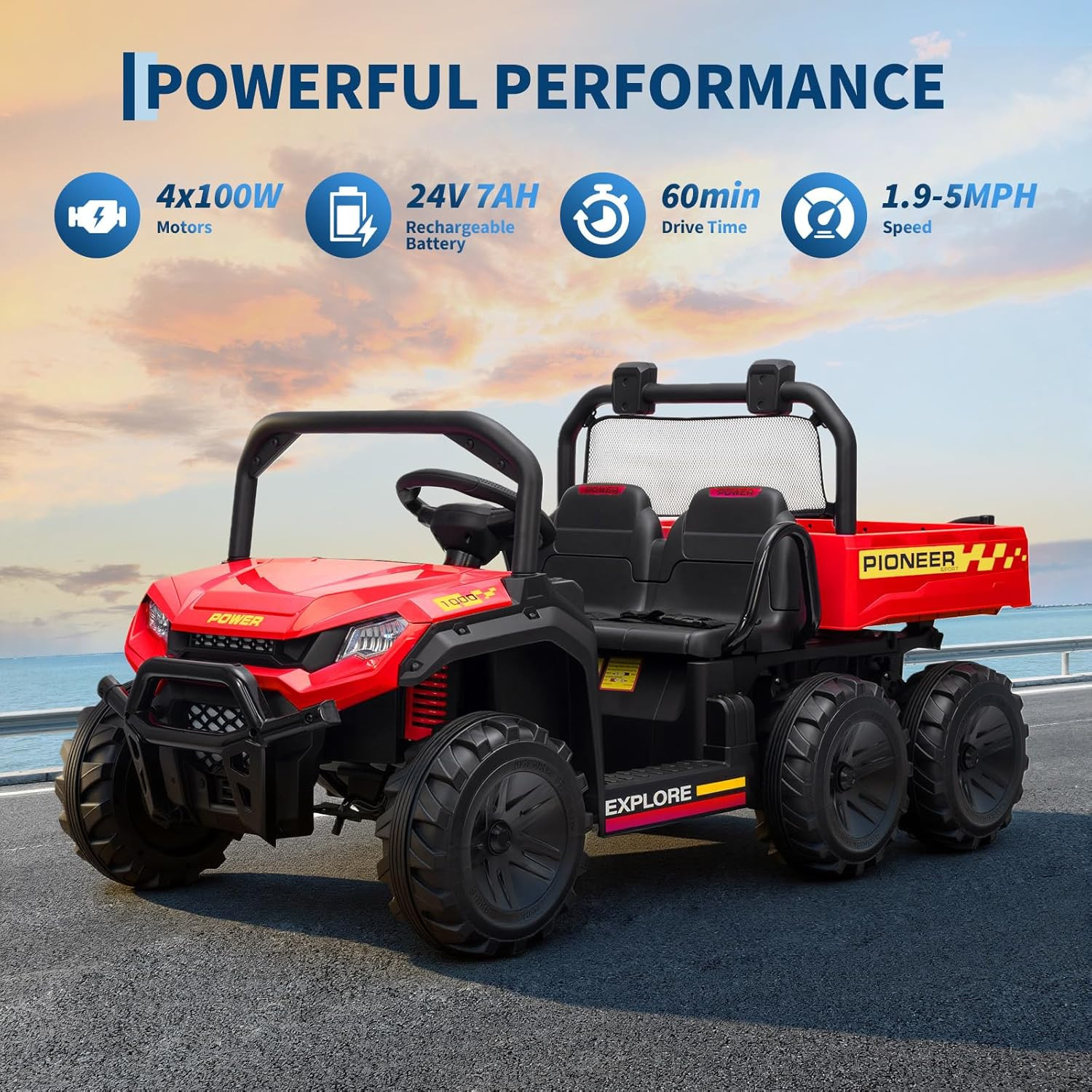24V Kids 2 Seater Ride on Car Electric Dump Truck 4WD Off-road UTV w/Remote MP3