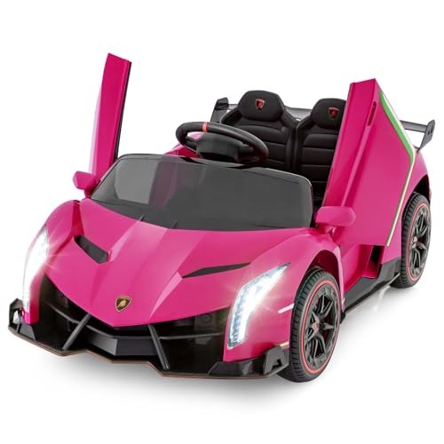 Kids Ride-On Car, 2 Seater, 12V 4WD, Licensed Lamborghini Veneno Electric Pink