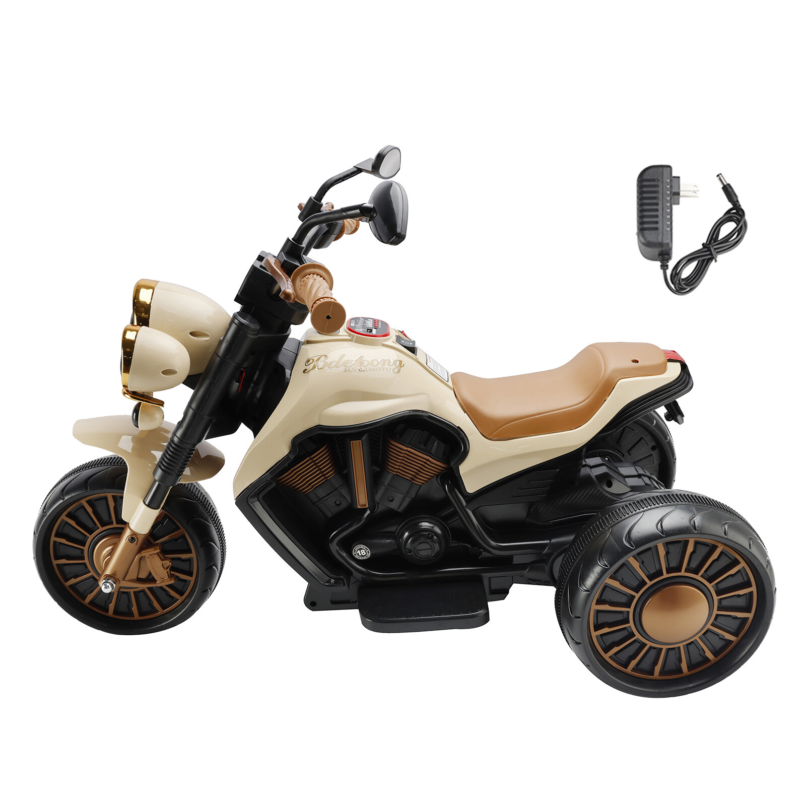 3Wheel Kids Ride On Motorcycle Electric Dual Drive Toy Car With LED Light Brown