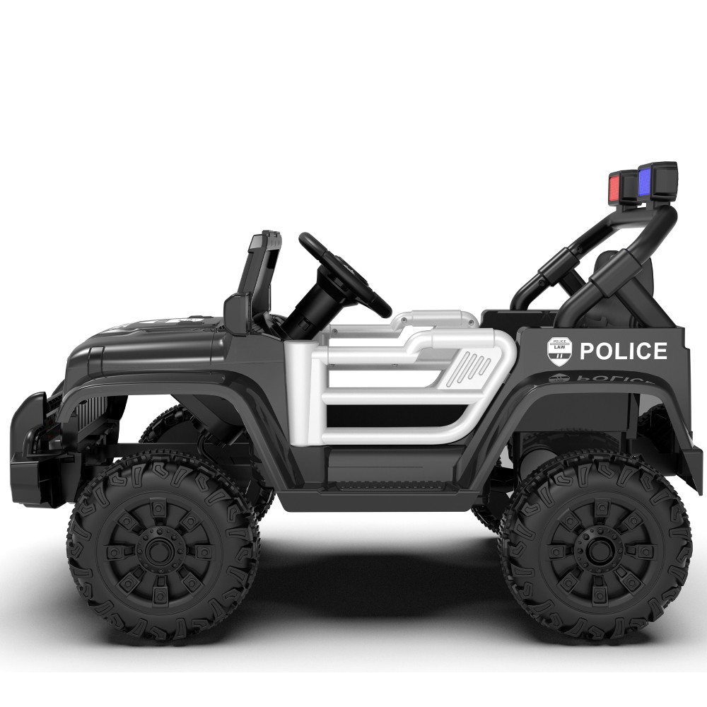 12V Kids Police Ride On Car, Dual Drive Suspension Bluetooth Music