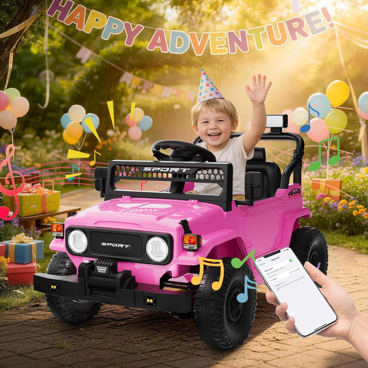 12V 7Ah Ride on Car with Remote Control for Girls,3 Speeds,Outdoor Electric Car