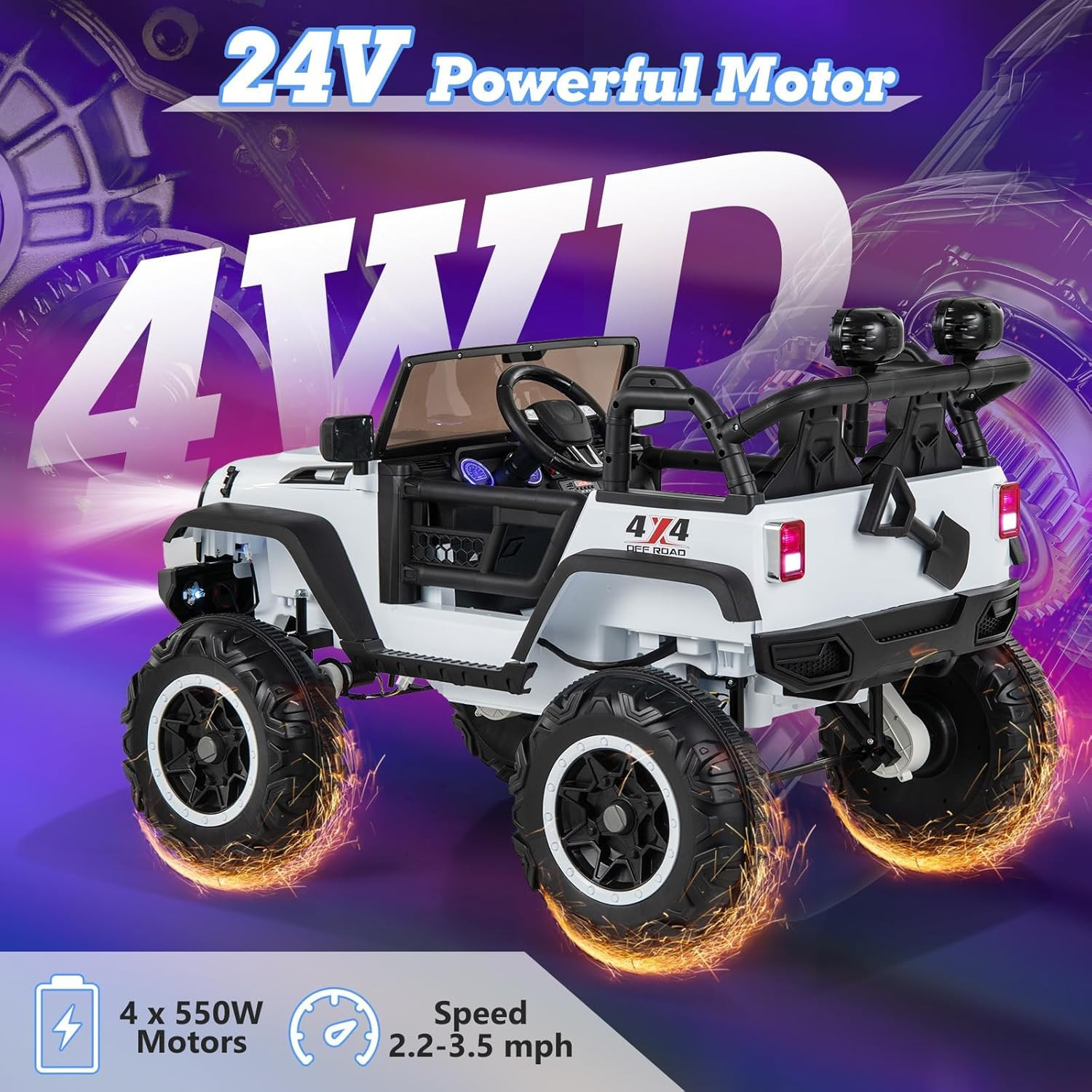 24V Ride on Car, 2WD/4WD Switchable 2 Seater Kids’ Electric Vehicle Jeep Truck w