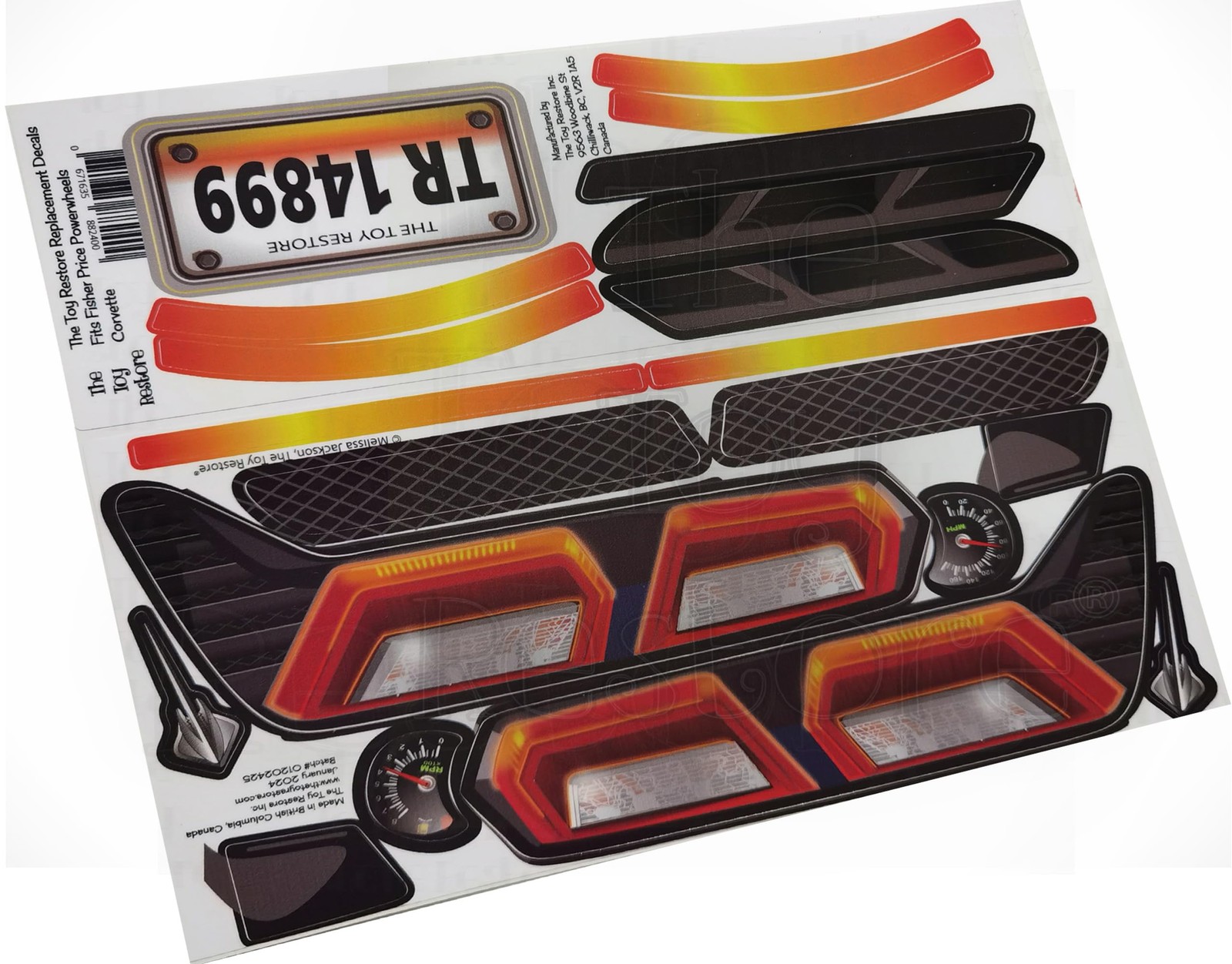 Toy Restore Replacement Stickers fits Power Wheels Corvette Older Model