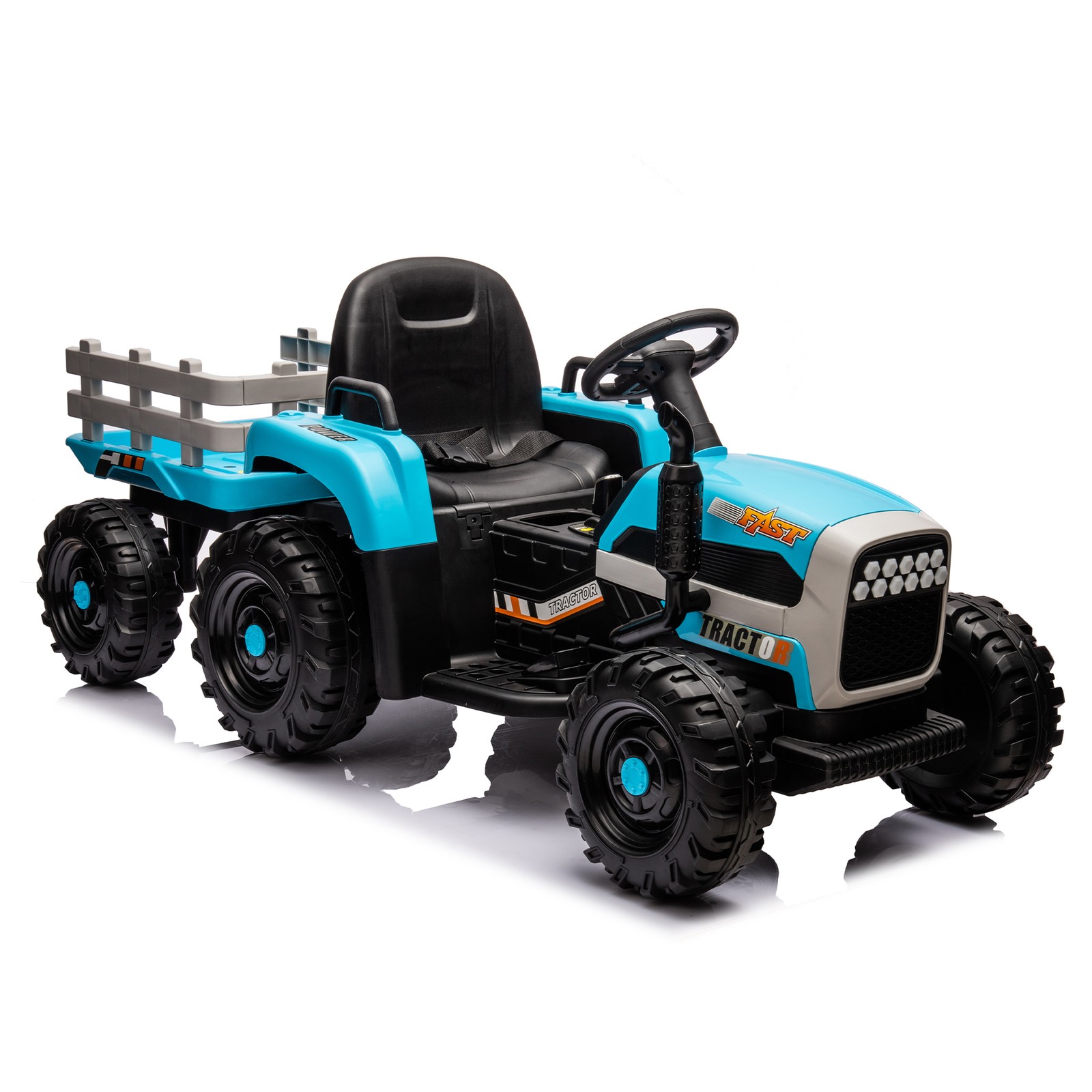 24v Kids Ride Tractor Trailer 1.86-4.97MPH electric car 3 speed adjustable Blue