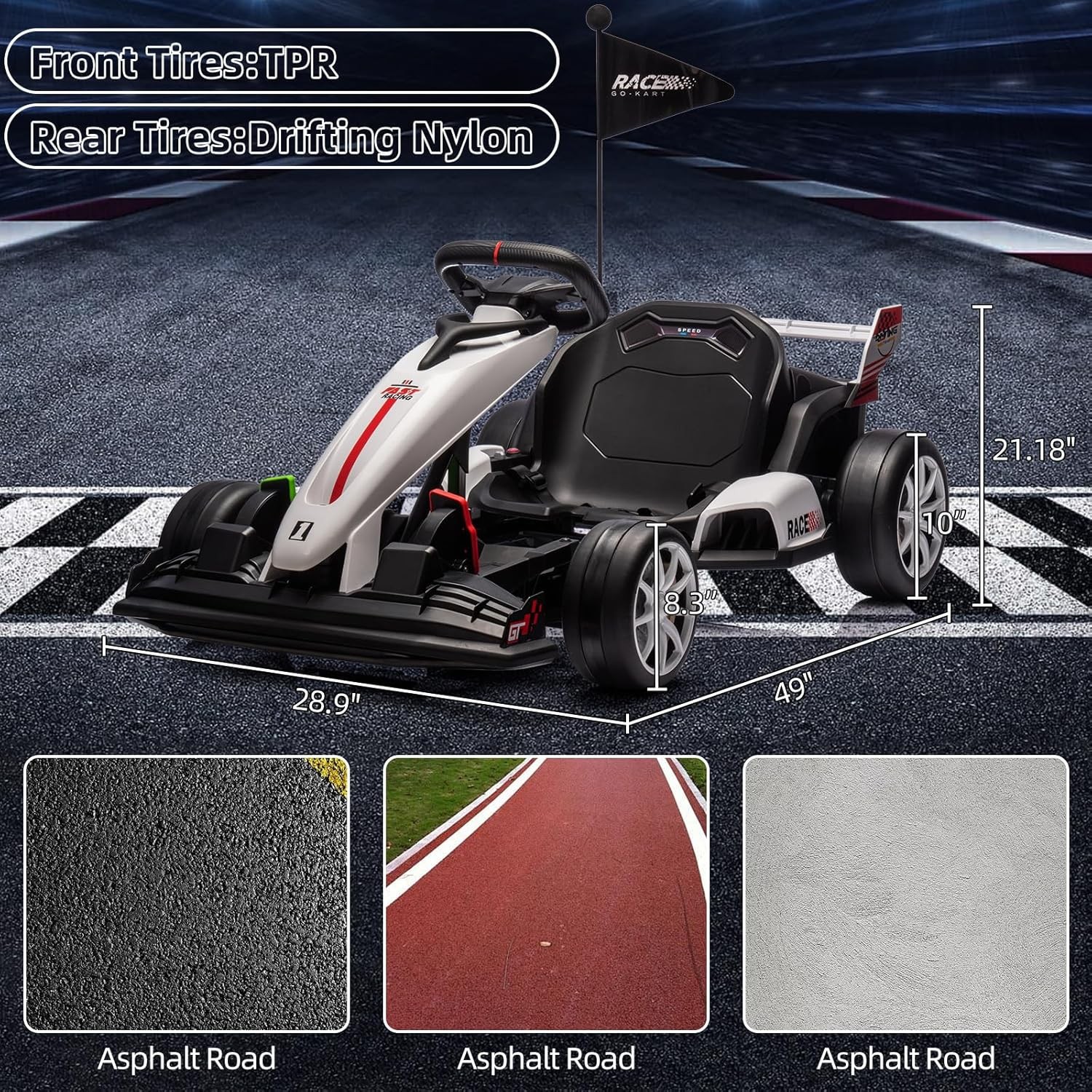24V Kids Ride on Go Kart Max 7.5mph Variable High Speed Drifting Car Kids Gifts