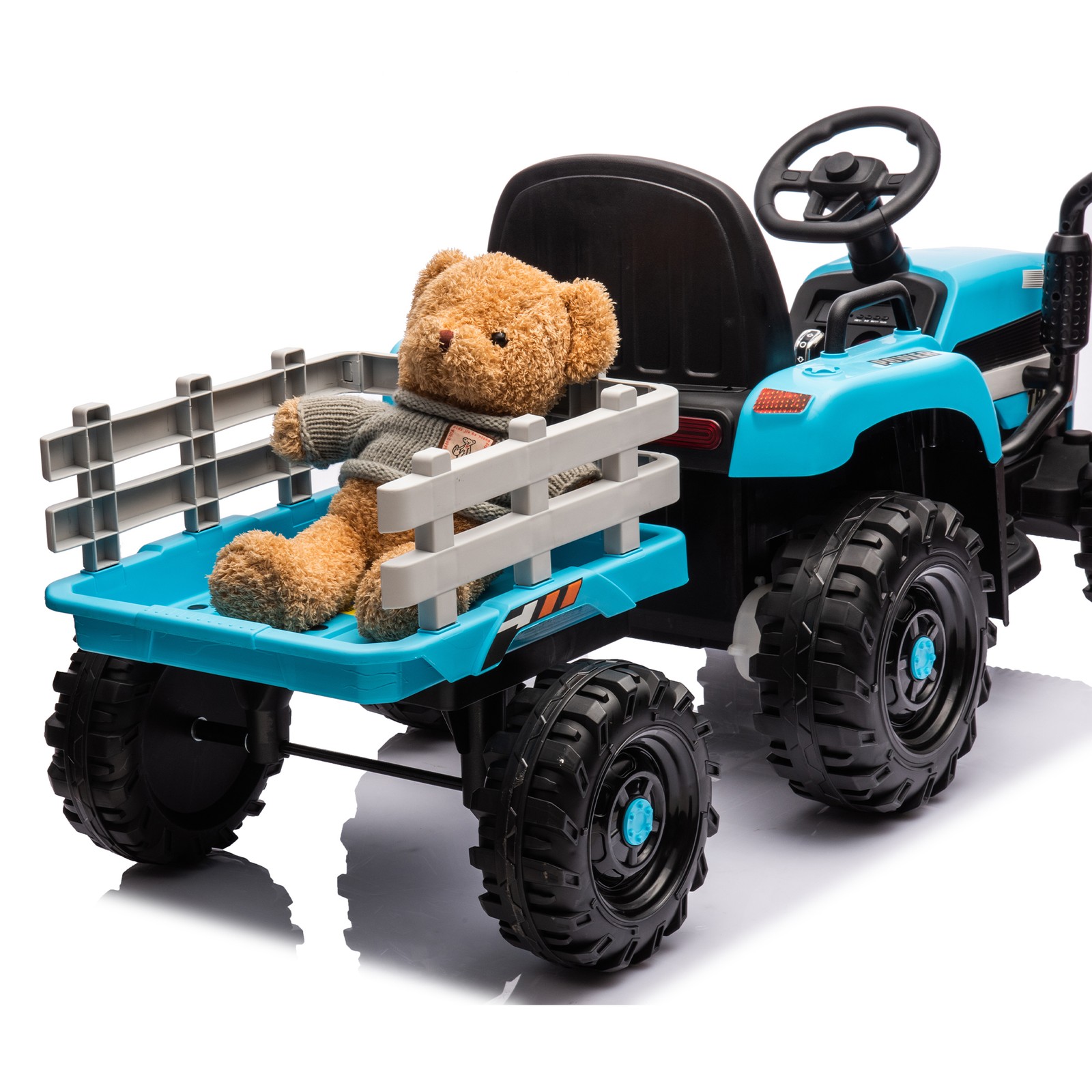 24v Kids Ride Tractor Trailer 1.86-4.97MPH electric car 3 speed adjustable Blue