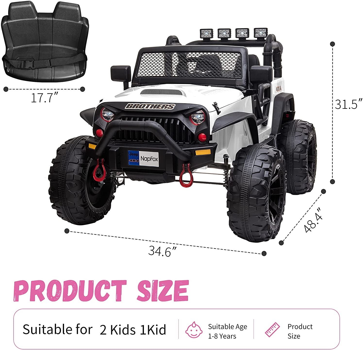 NEW 48.4″ Large Ride On Car for Kids, Battery Powered Electric Car with 2 Seats~