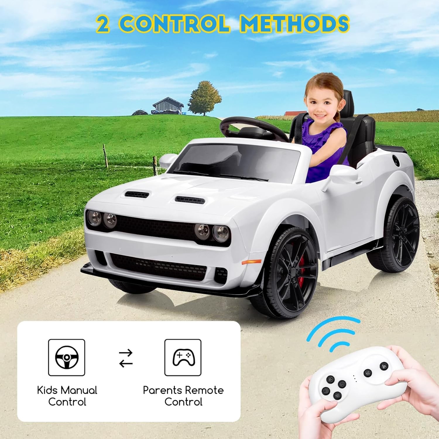 12V Kids Car Licensed Dodge Challenger Electric Car for Kids with Remote Control