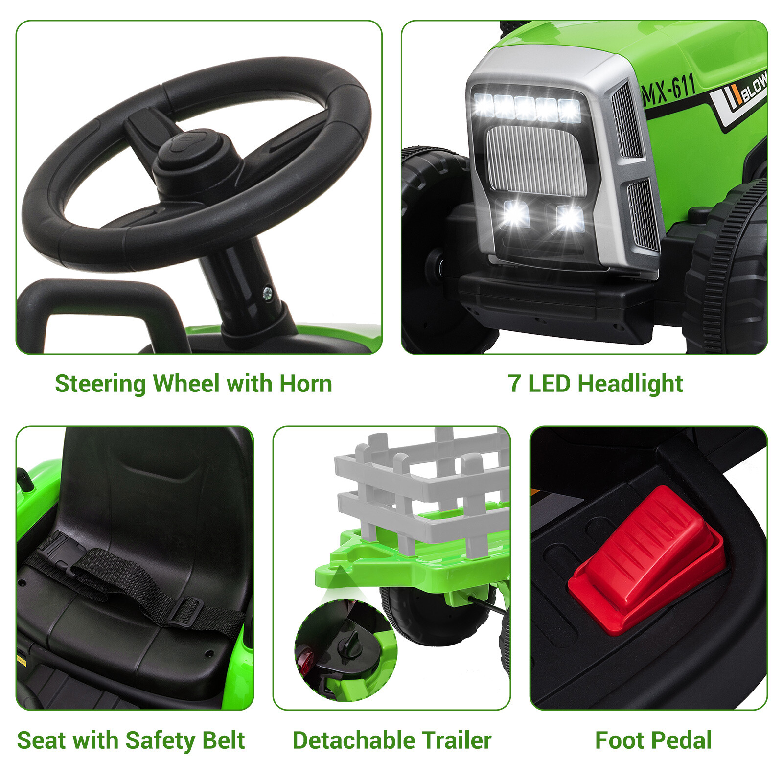 12V Kids Ride On Tractor w/ Trailer & Remote Control Kids Car Vehicle Toys Gifts