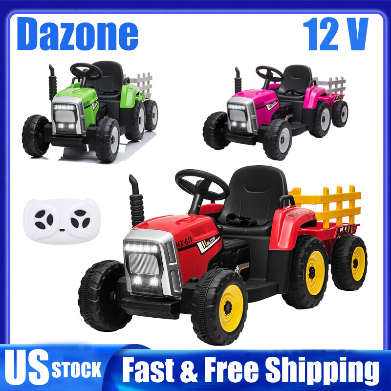 12V Kids Ride On Tractor w/ Trailer & Remote Control Kids Car Vehicle Toys Gifts