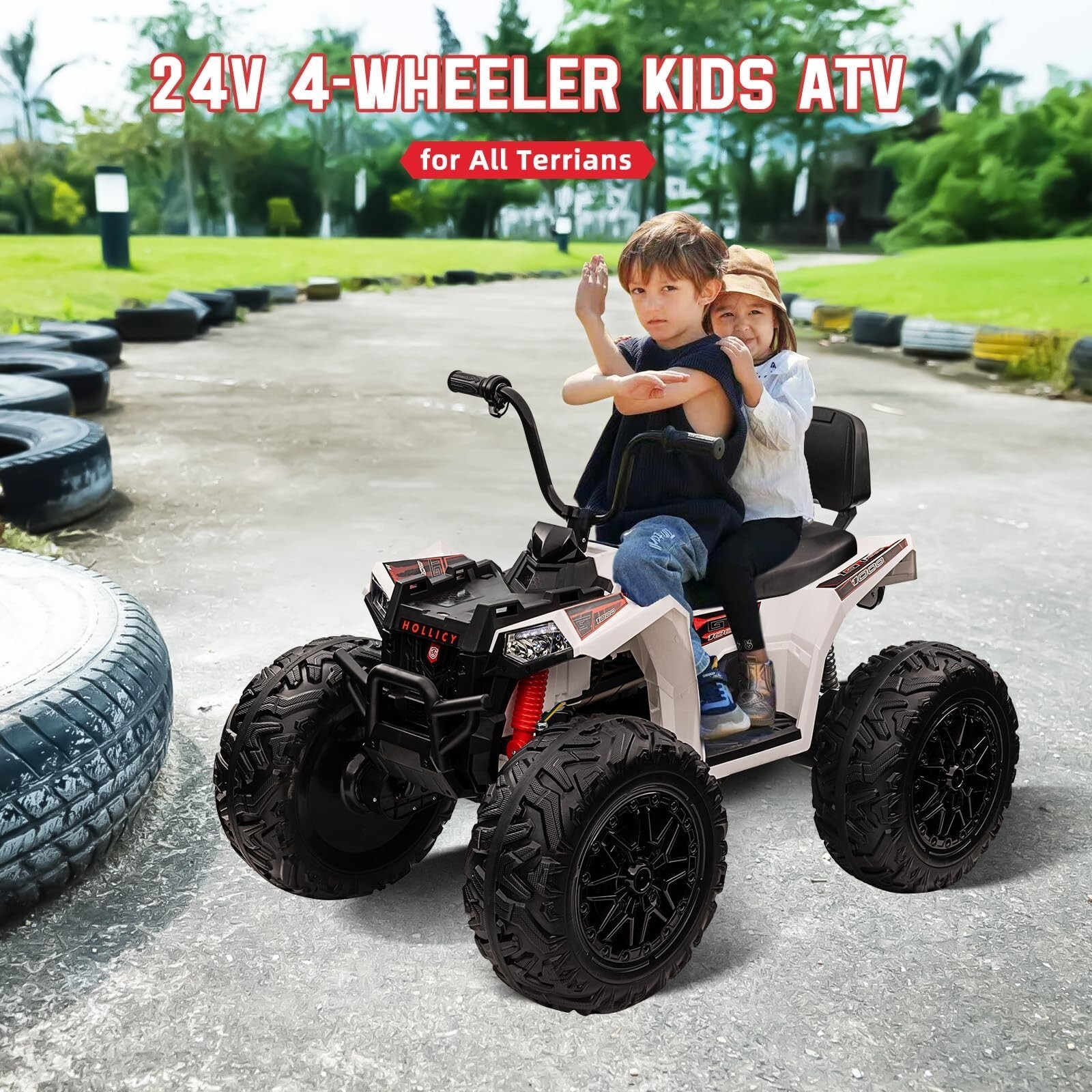 24V Kids ATV 4 Wheeler Quad Car Off-road Ride on Toy 5 mph Max-speed w/ LED Ligh
