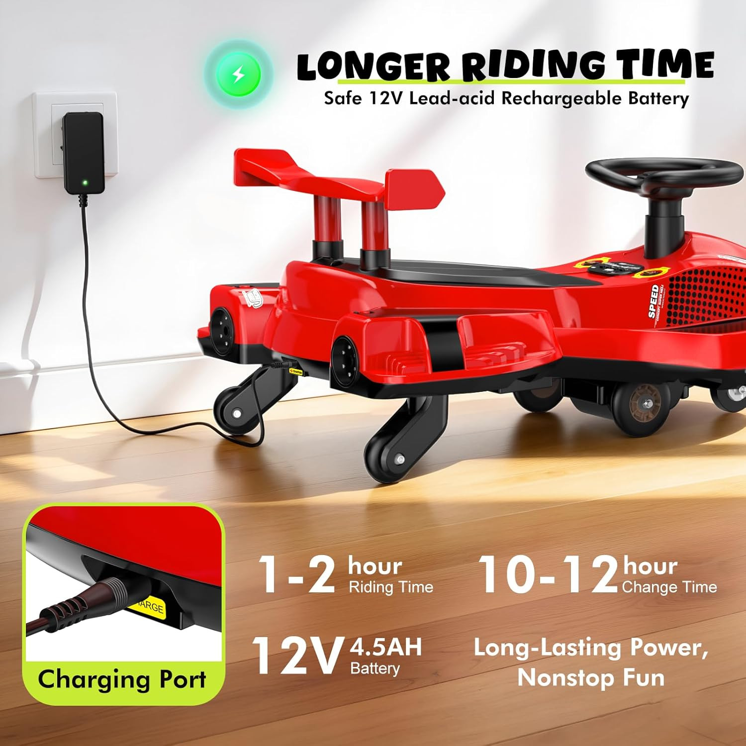12V Electric Wiggle Car Ultra with Pedals, Rechargeable Swing & Drift Car, Anti-